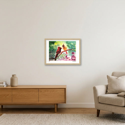 Cardinal Couple — A3 (42×30cm, 17×12") Oak Frame