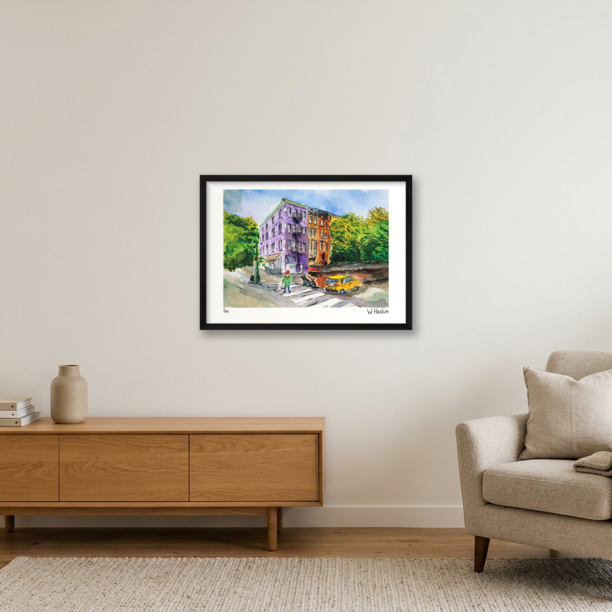 Purple Building on W73rd — 59×42cm, 23×17" Black Frame