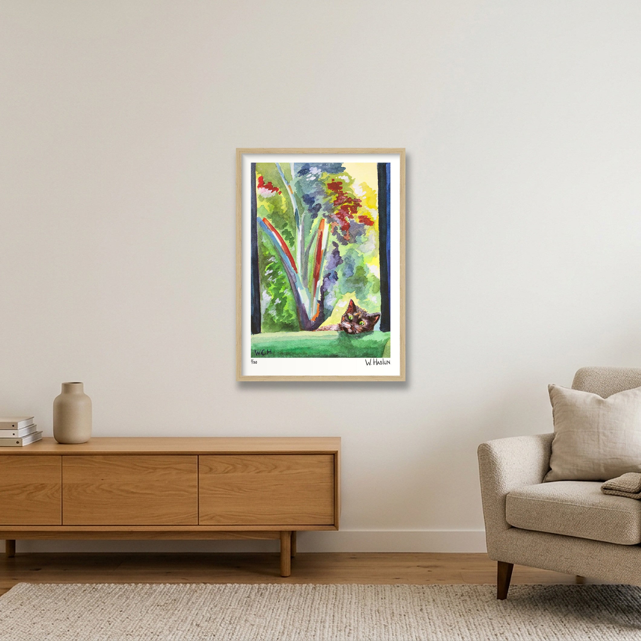 Julia's Cat — 42×59cm, 17×23" Oak Frame