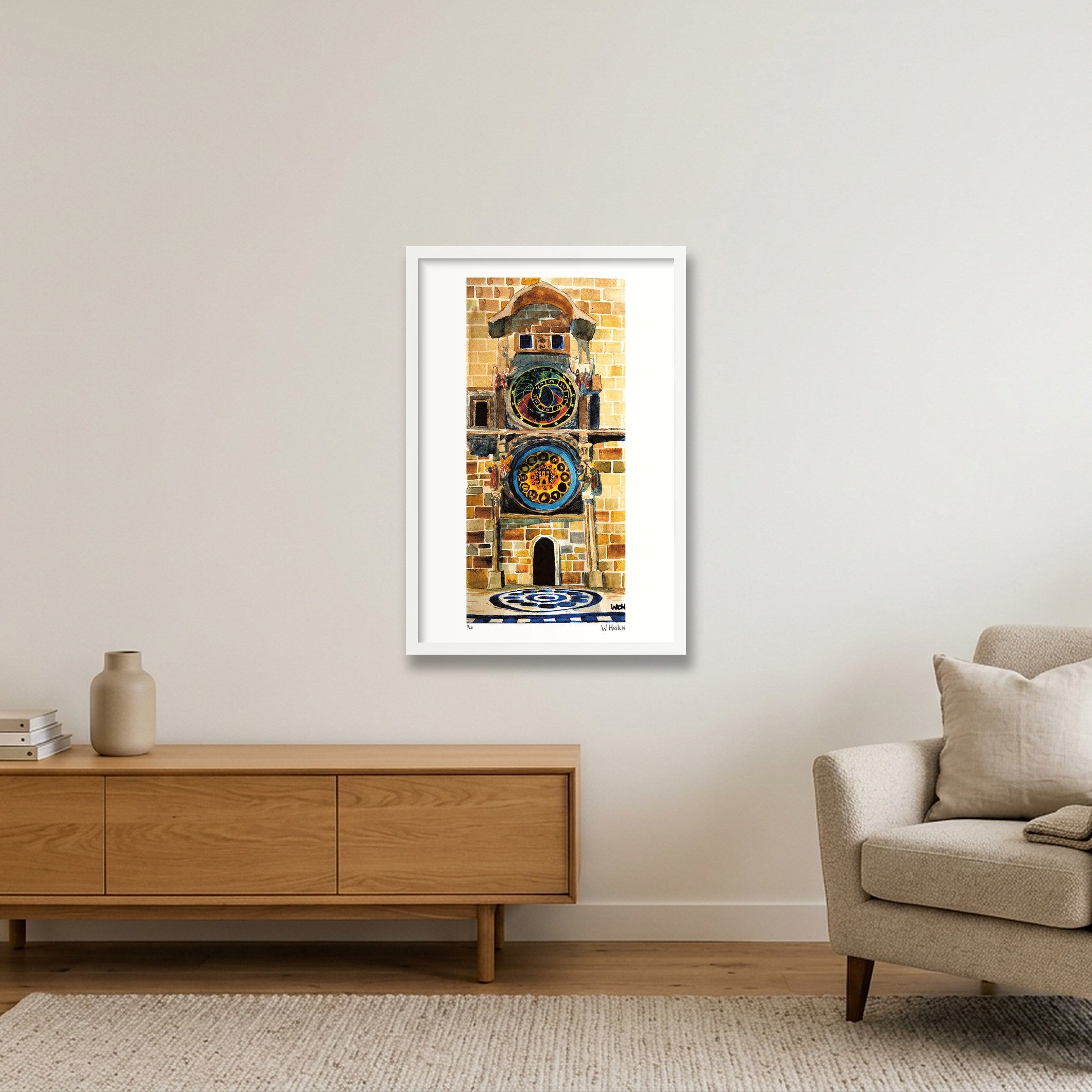 Prague Astronomical Clock — 40×60cm, 16×24" White Frame