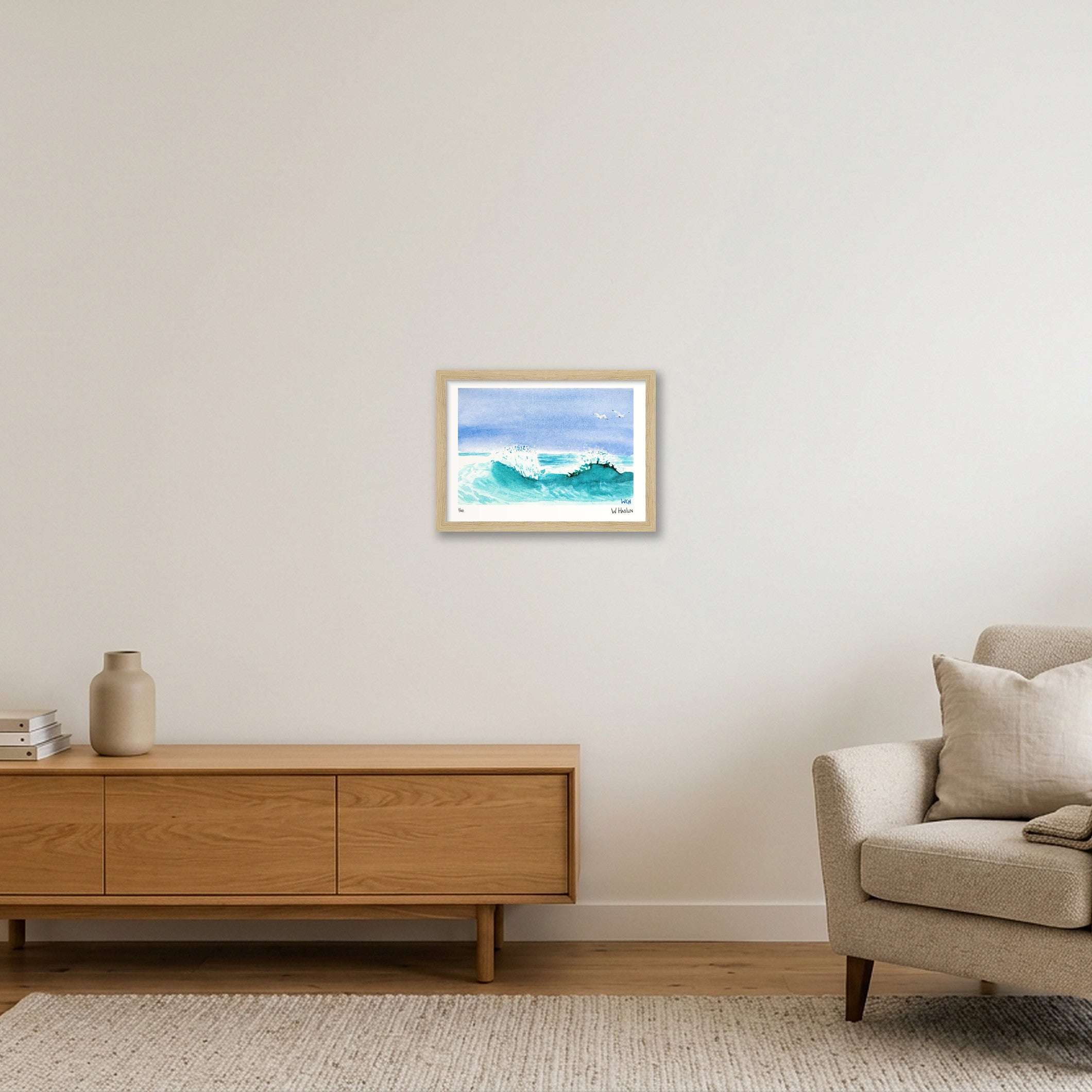 Gulls In The Spray — A4 (30×21cm, 12×8") Oak Frame