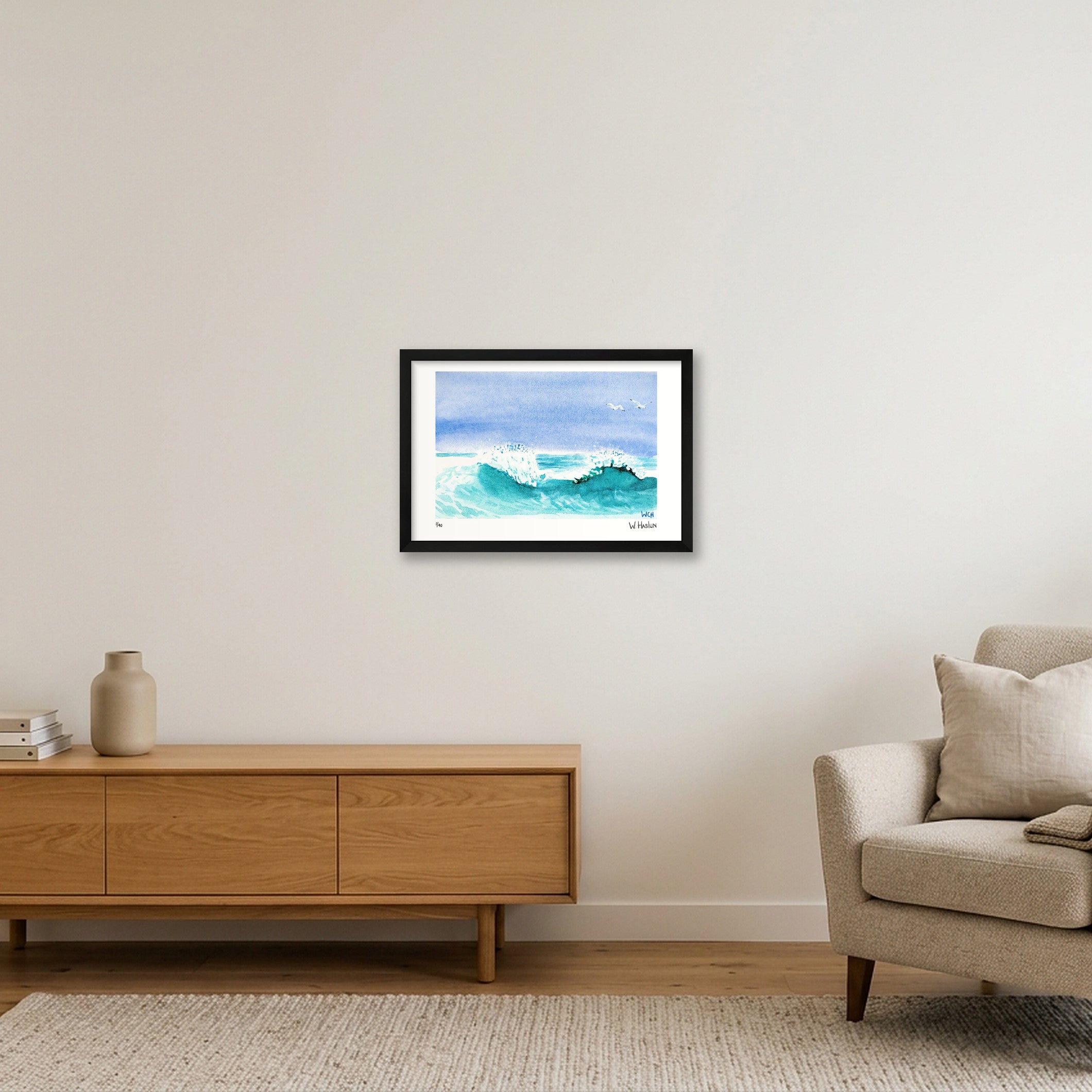Gulls In The Spray — 45×30cm, 18×12" Black Frame