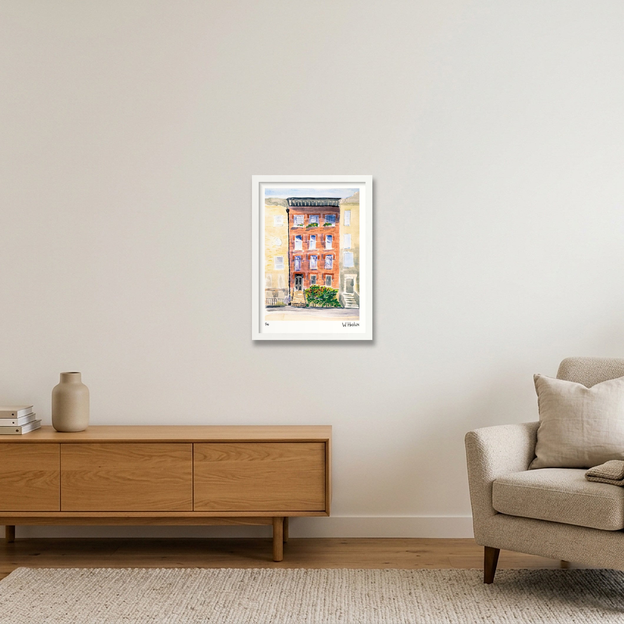 Brownstone No 1 — A3 (30×42cm, 12×17") White Frame