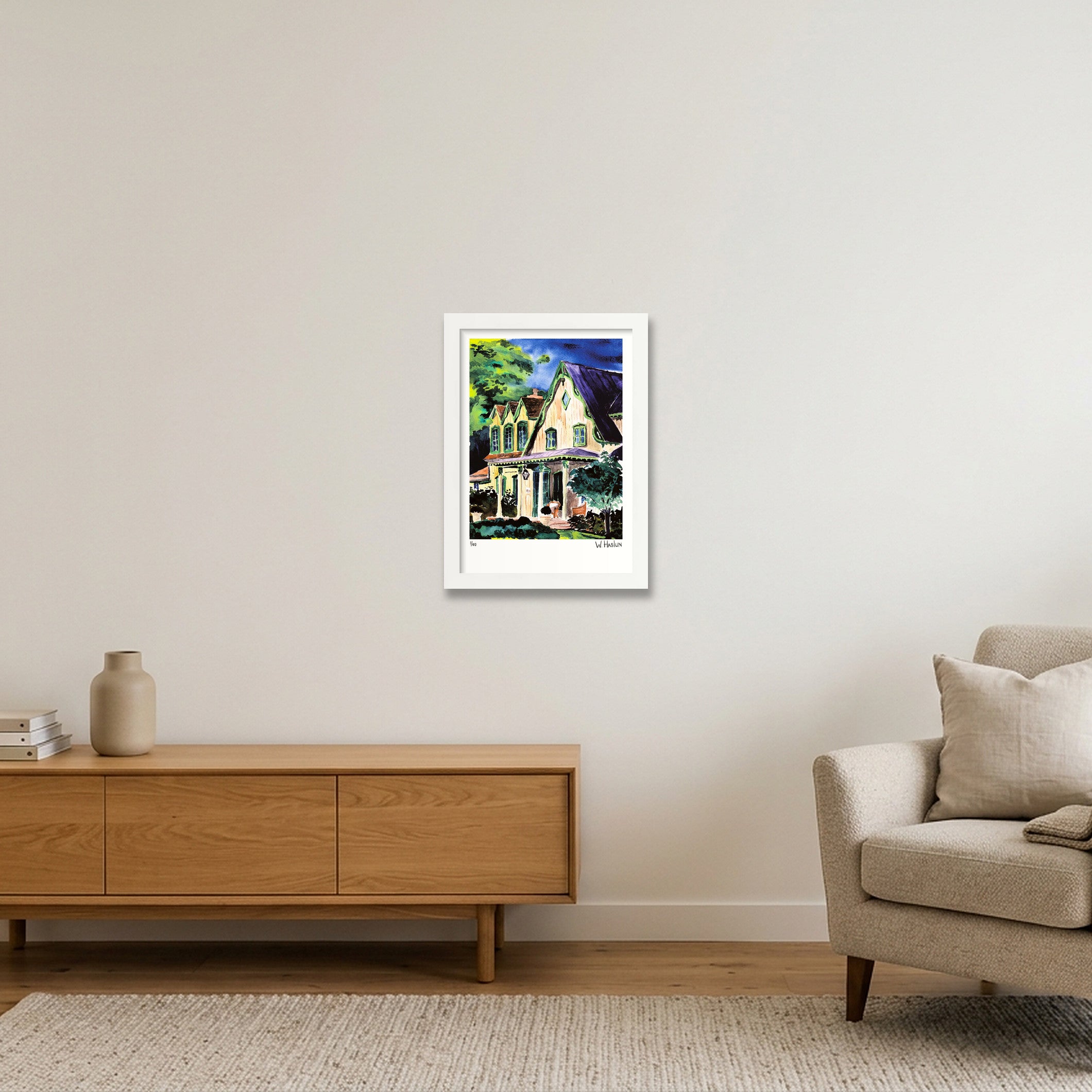 Green Eaves Purple Roof — A4 (21×30cm, 8×12") White Frame