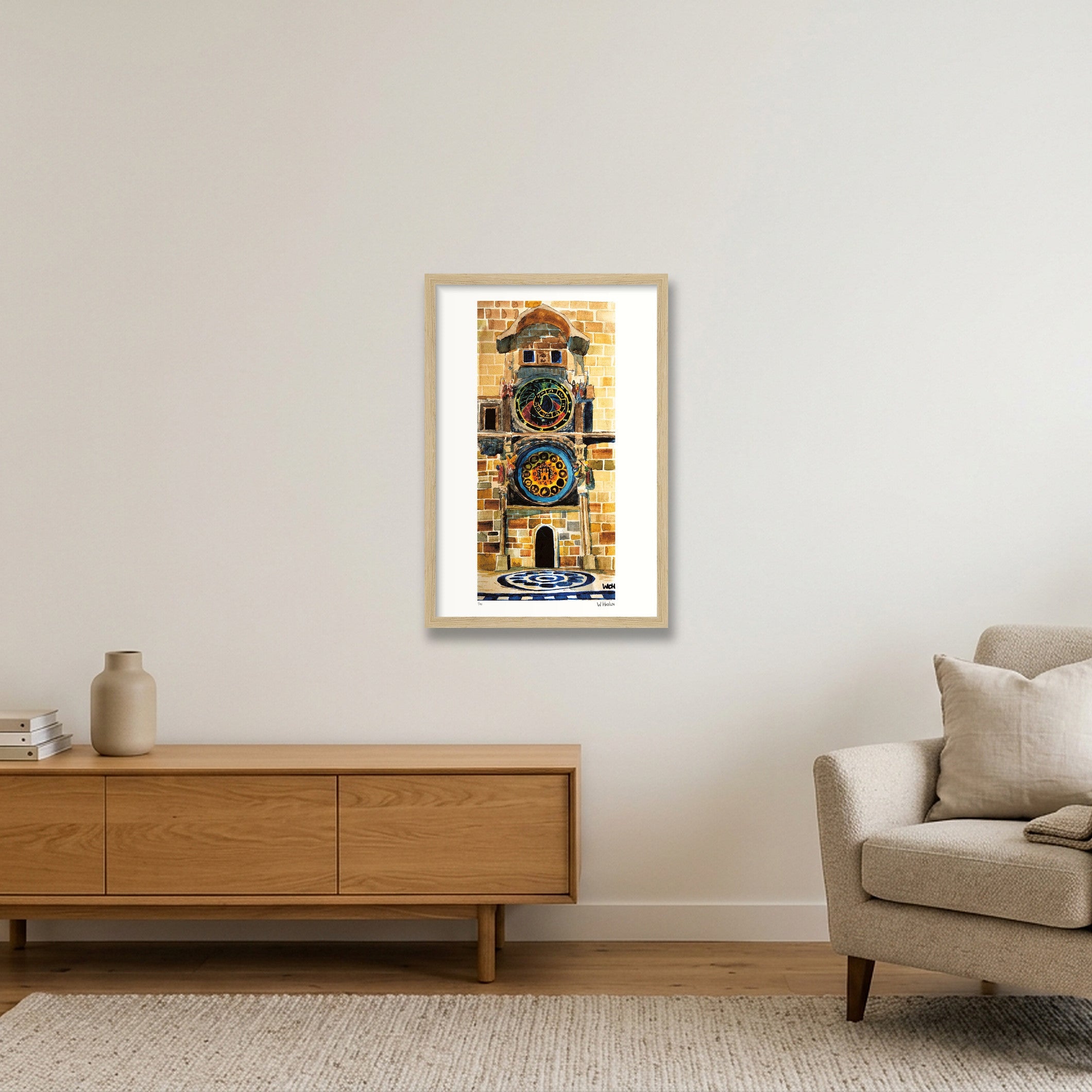 Prague Astronomical Clock — 30×45cm, 12×18" Oak Frame