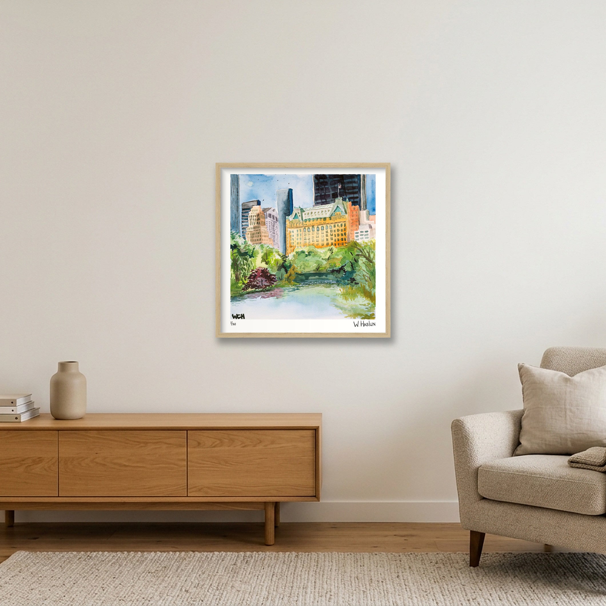 The Plaza & The Pond — 50×50cm, 20×20" Oak Frame