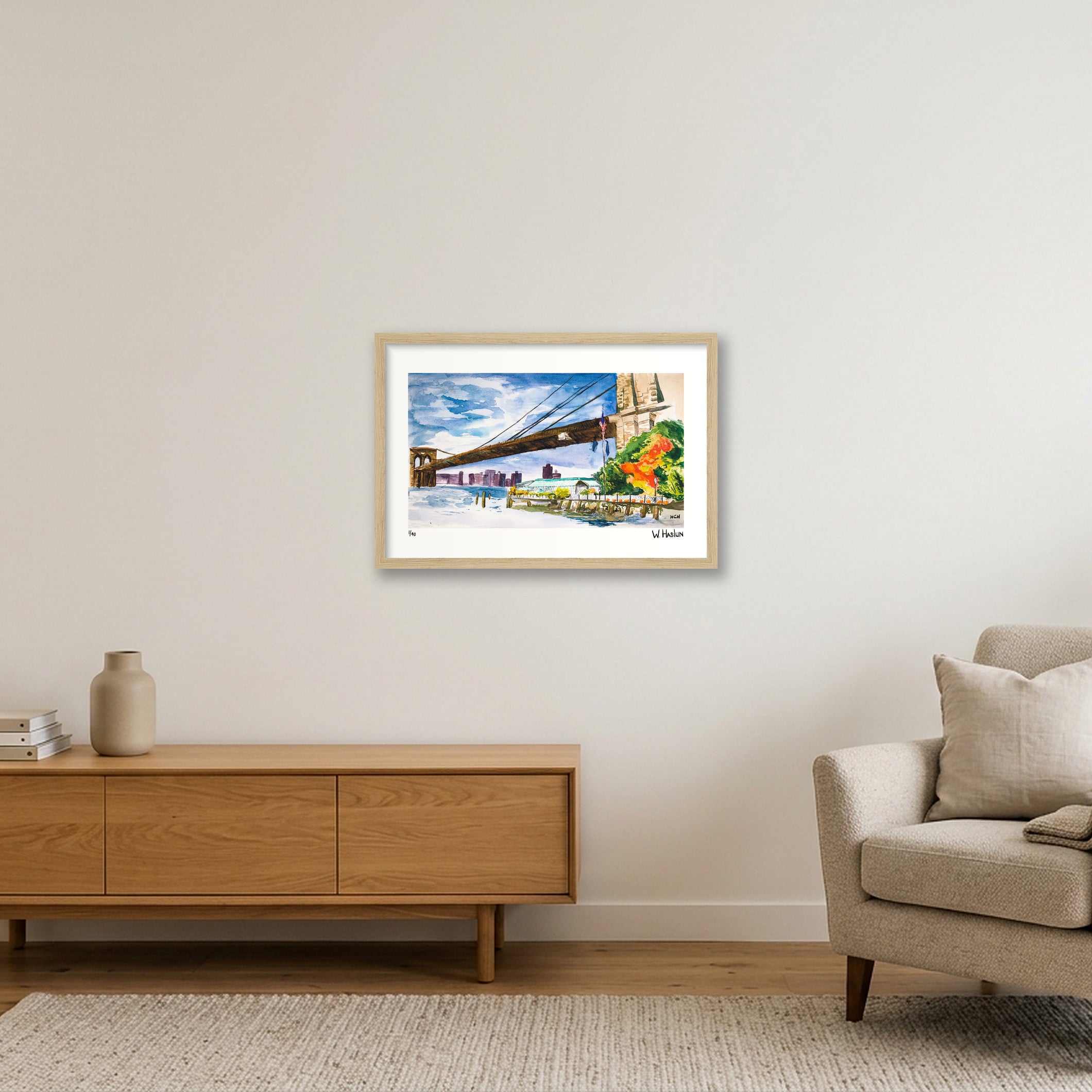 River Cafe Under Brooklyn Bridge — 45×30cm, 18×12" Oak Frame