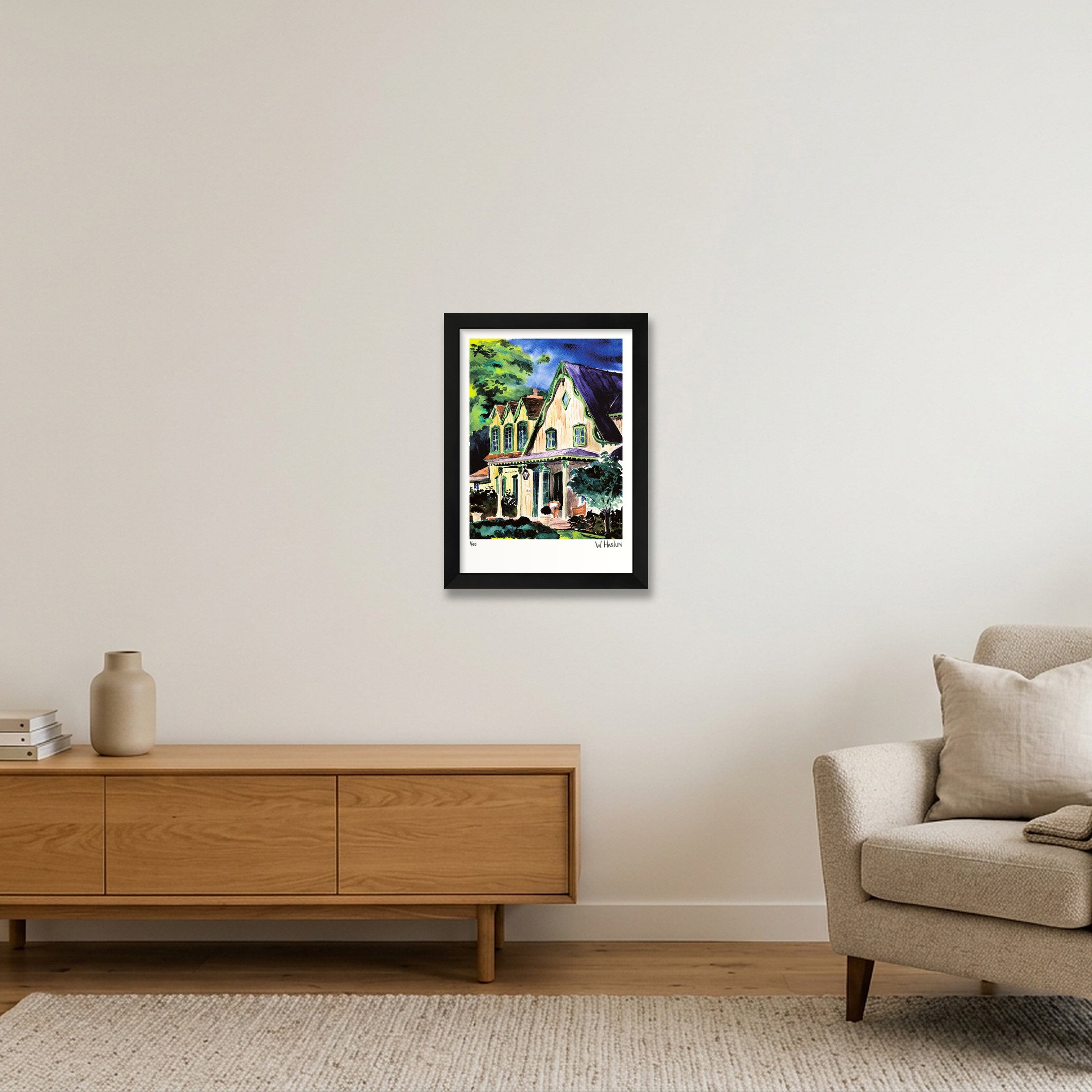 Green Eaves Purple Roof — A4 (21×30cm, 8×12") Black Frame