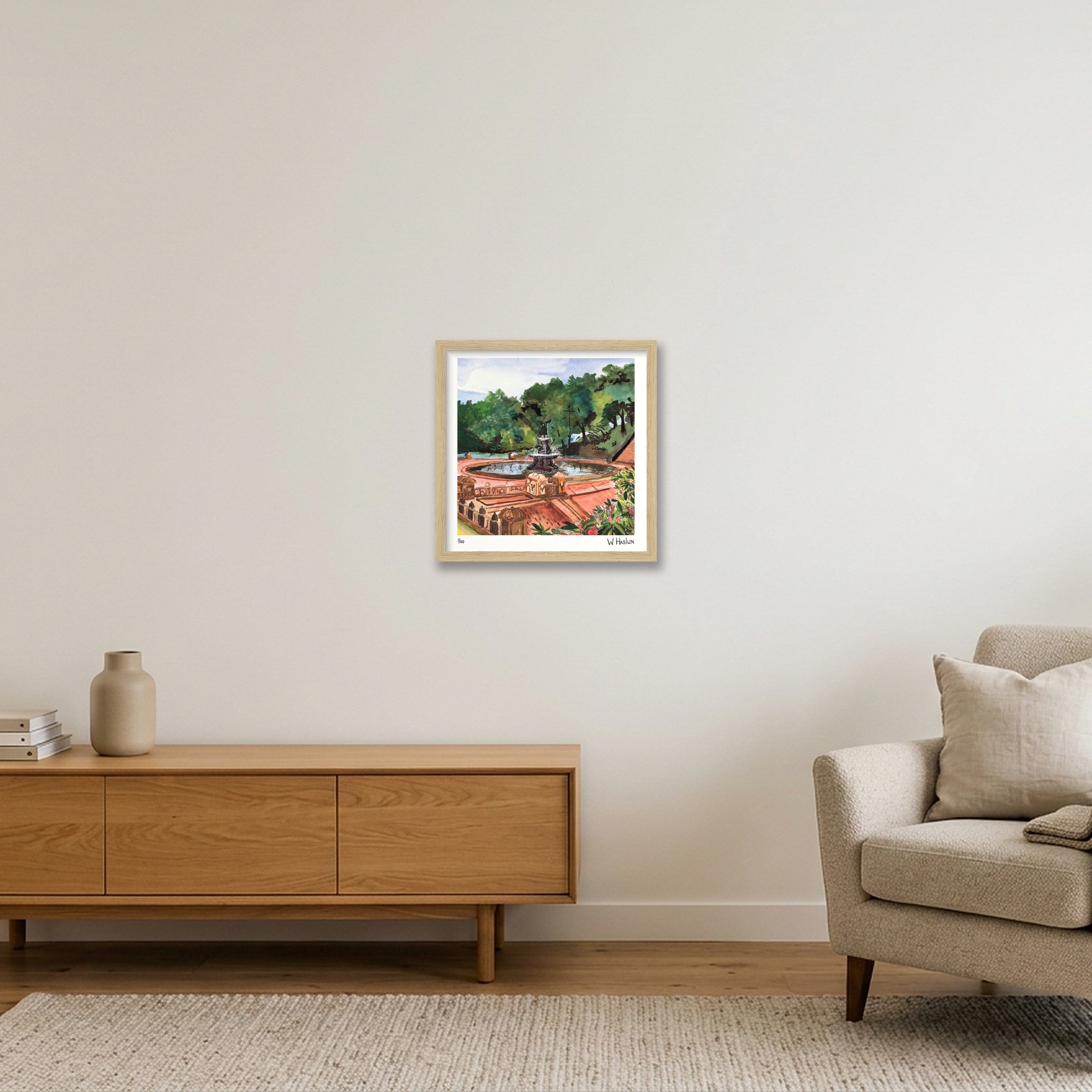 Bethesda Fountain — 30×30cm, 12×12" Oak Frame