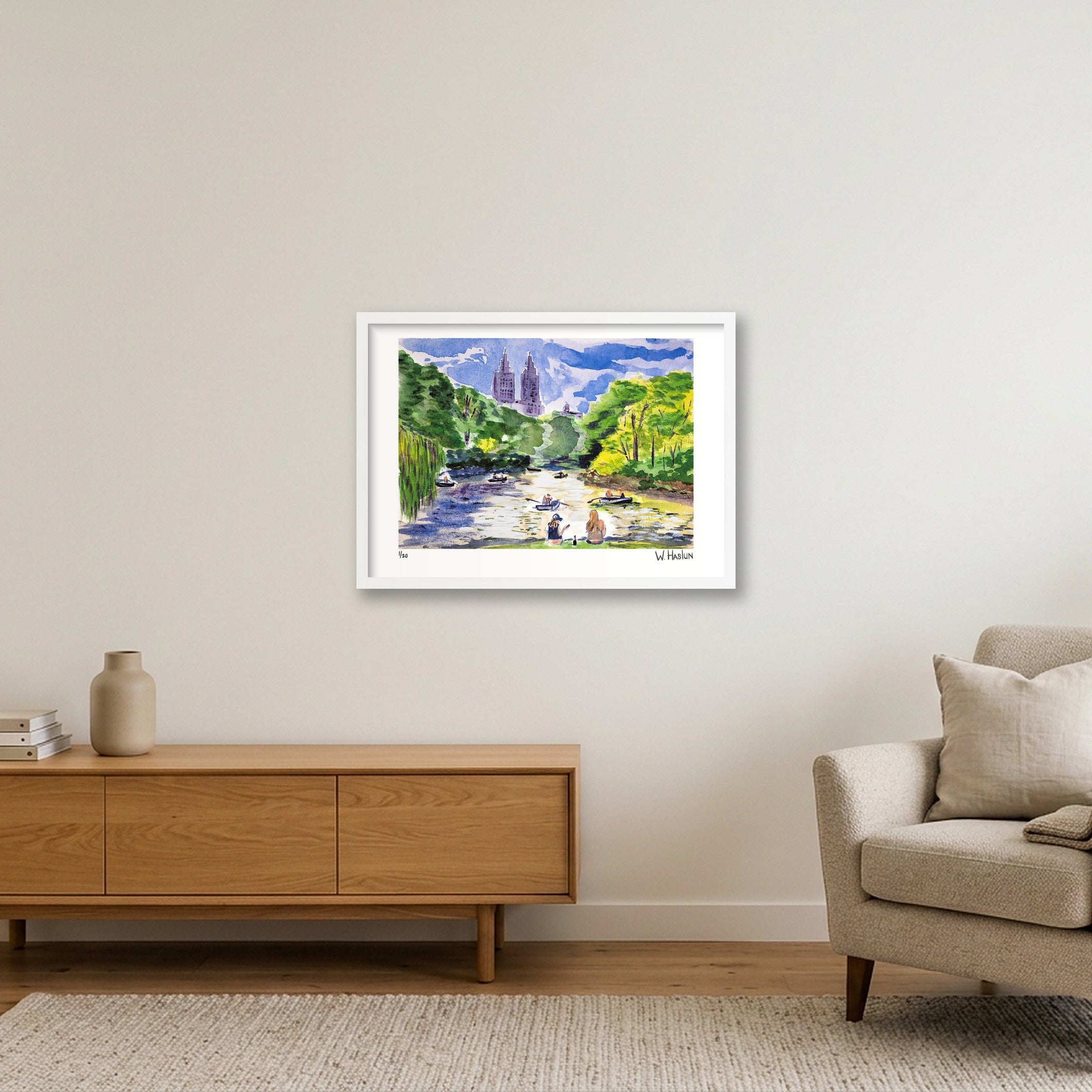 Central Park Boating — 59×42cm, 23×17" White Frame