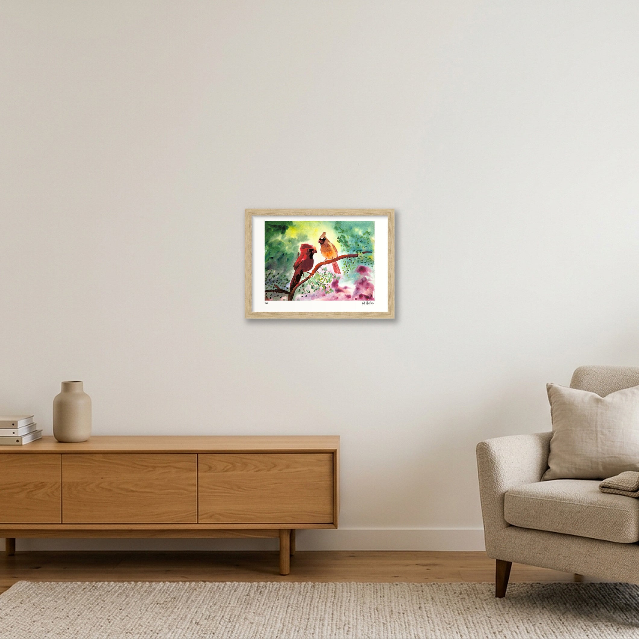 Cardinal Couple — A4 (30×21cm, 12×8") Oak Frame