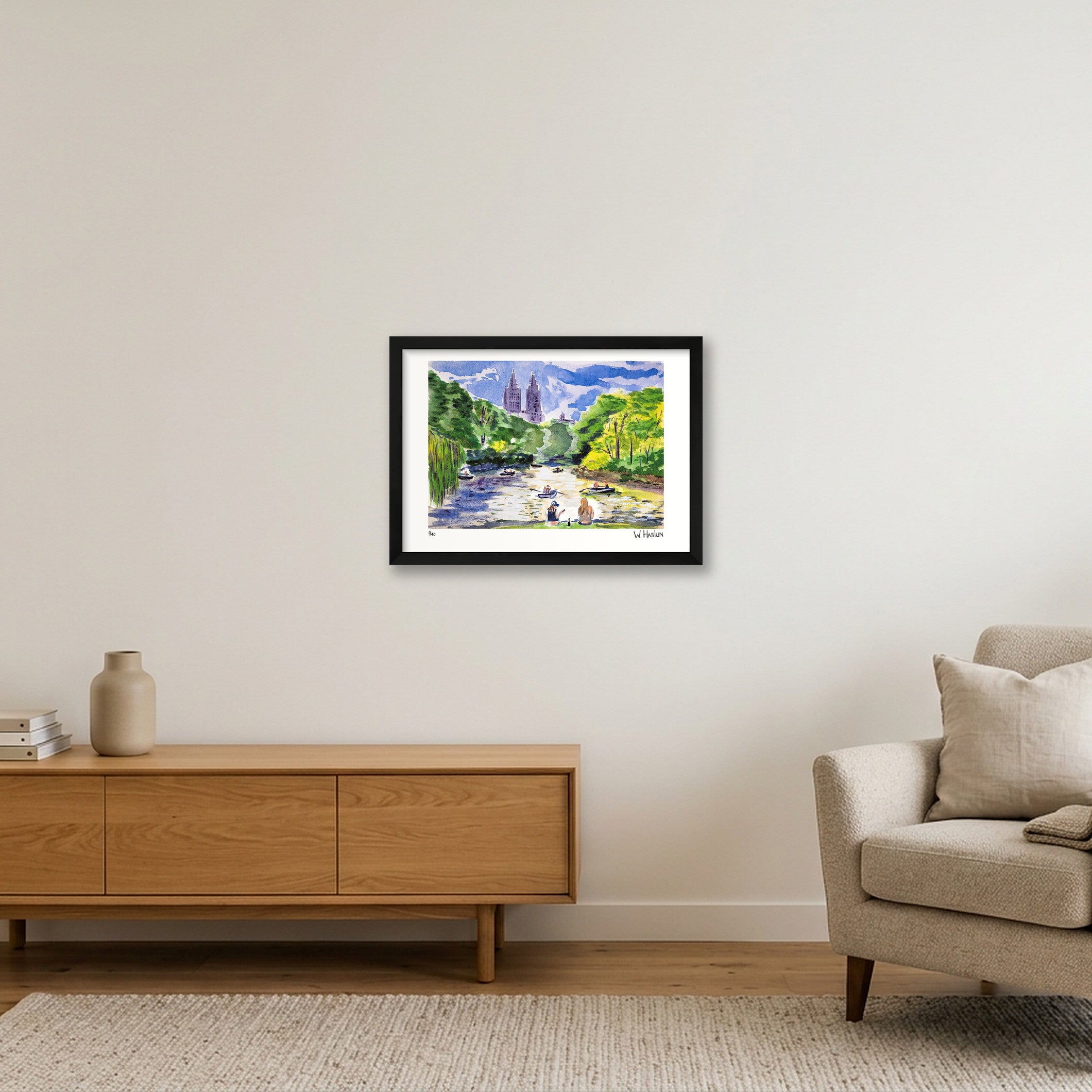 Central Park Boating — A3 (42×30cm, 17×12") Black Frame