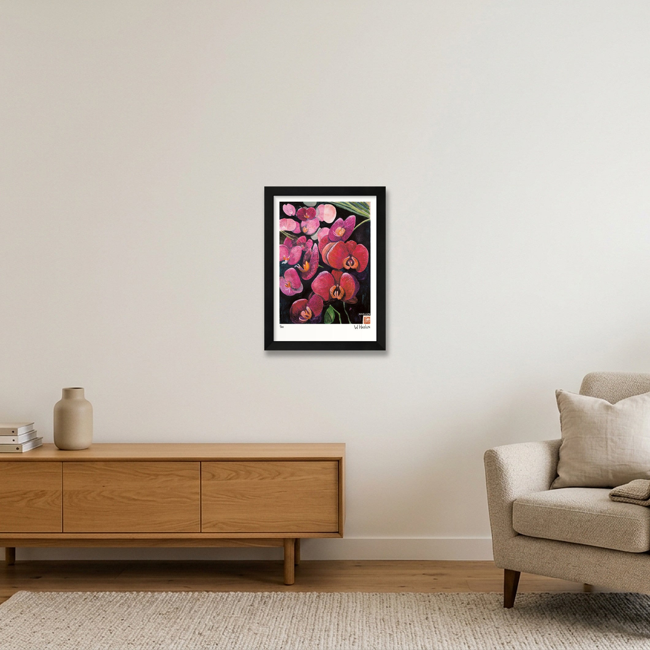 Pink Orchids — A4 (21×30cm, 8×12") Black Frame