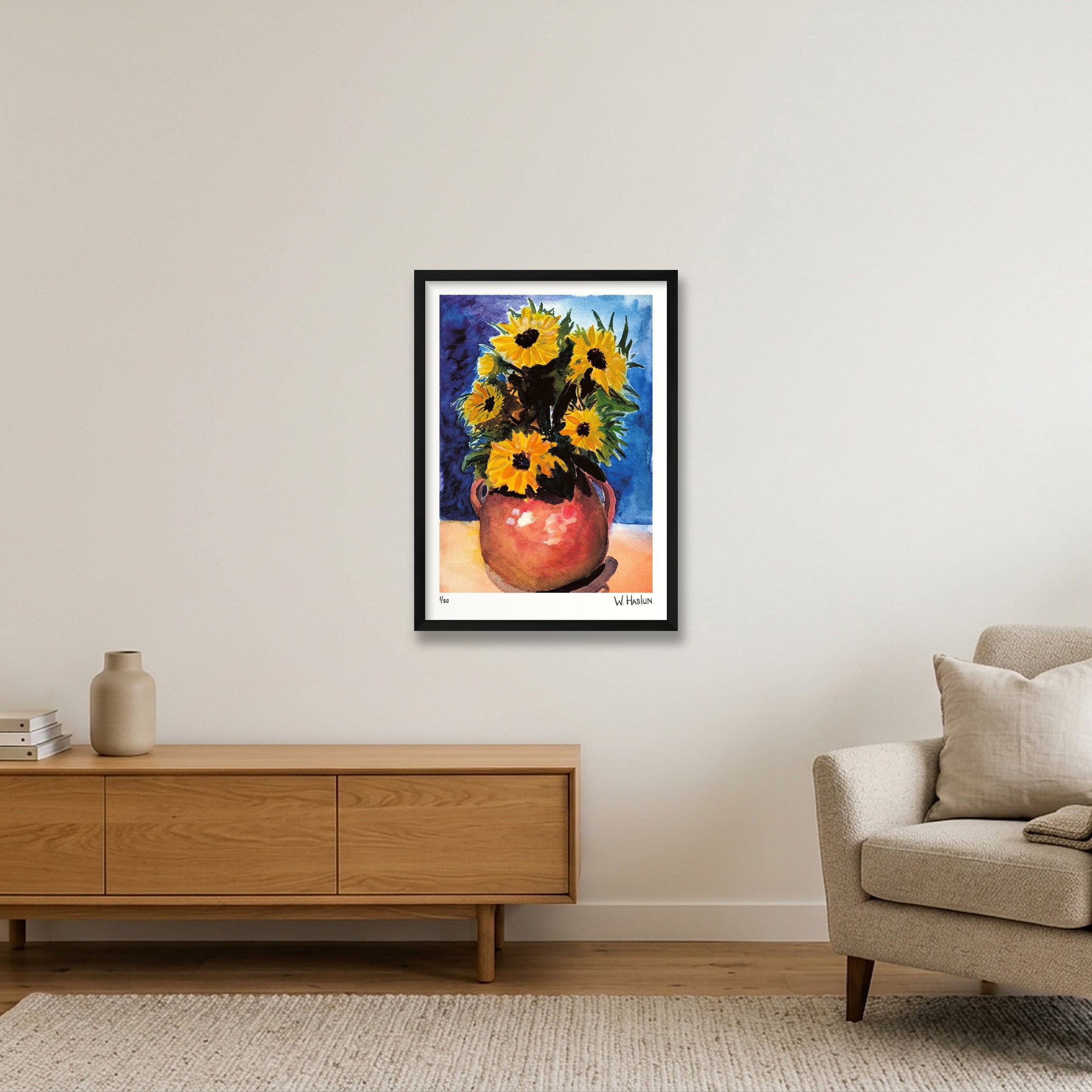 Sun Flower Vase — 42×59cm, 17×23" Black Frame