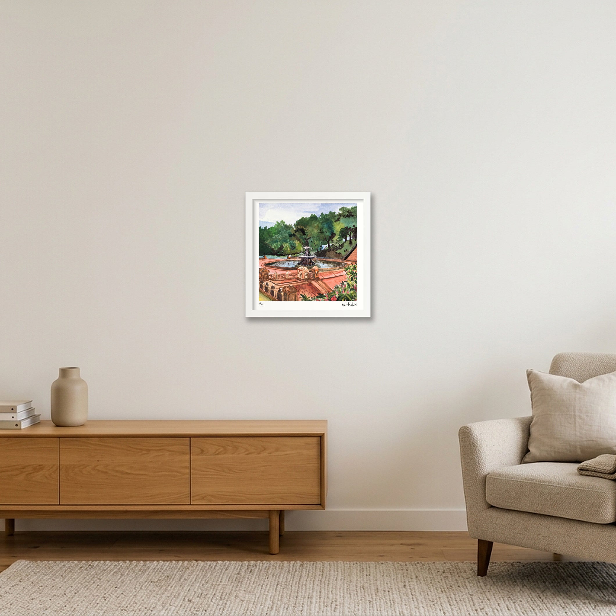 Bethesda Fountain — 30×30cm, 12×12" White Frame
