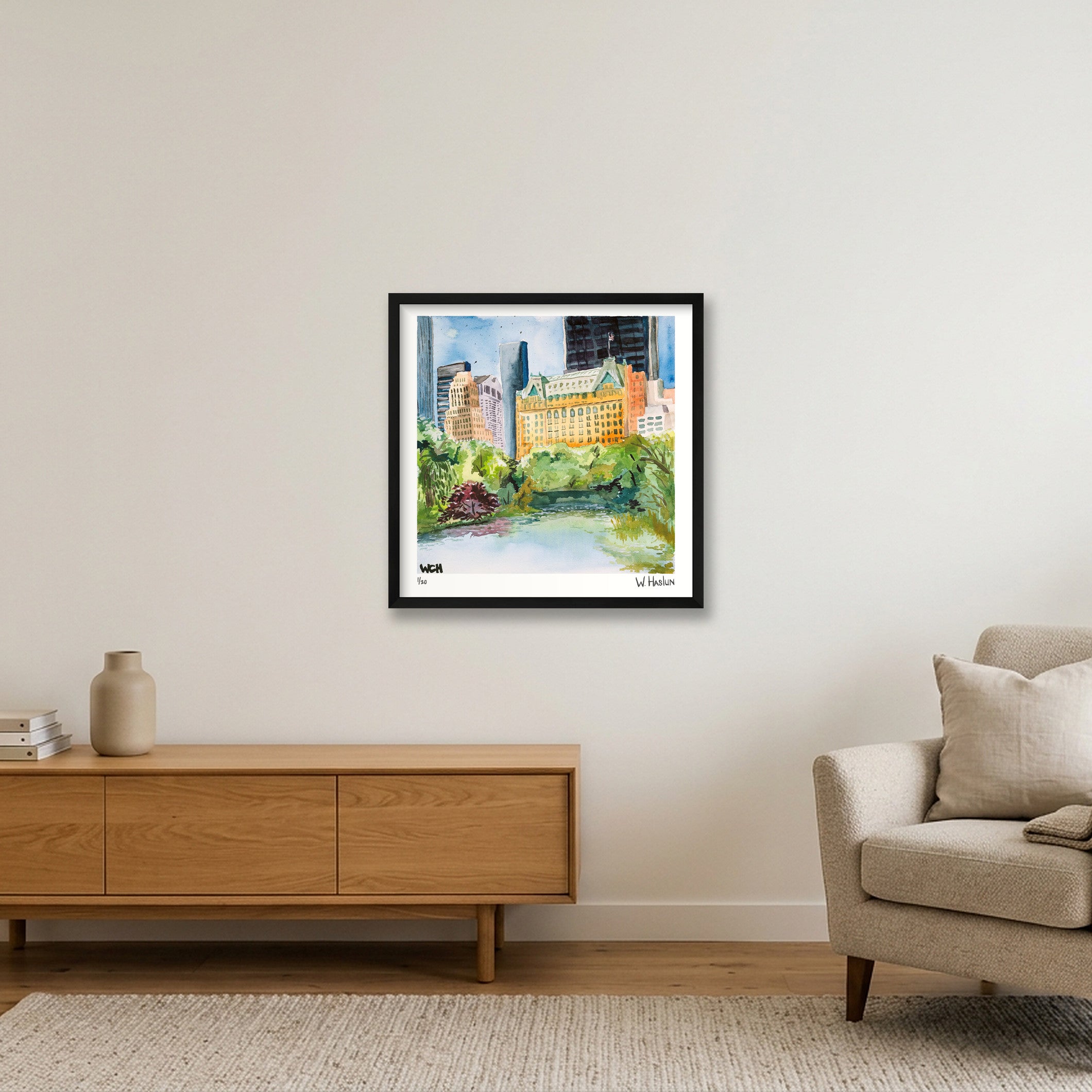 The Plaza & The Pond — 50×50cm, 20×20" Black Frame
