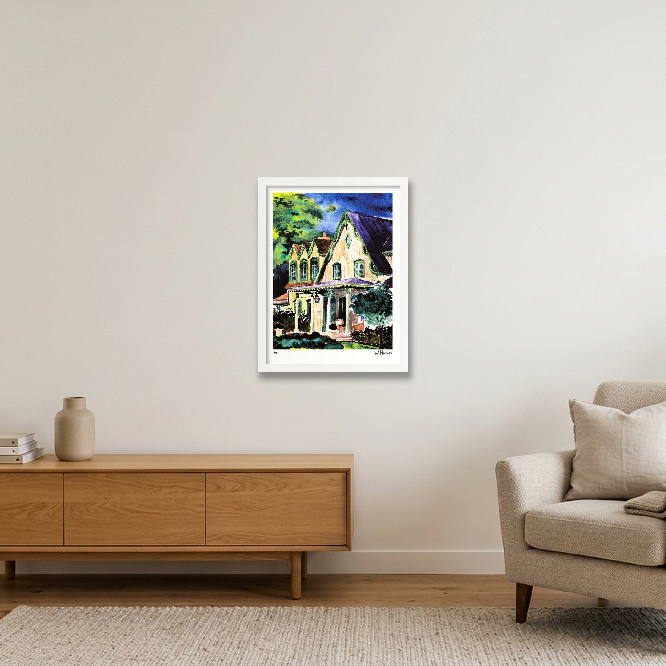 Green Eaves Purple Roof — 30×40cm, 12×16" White Frame