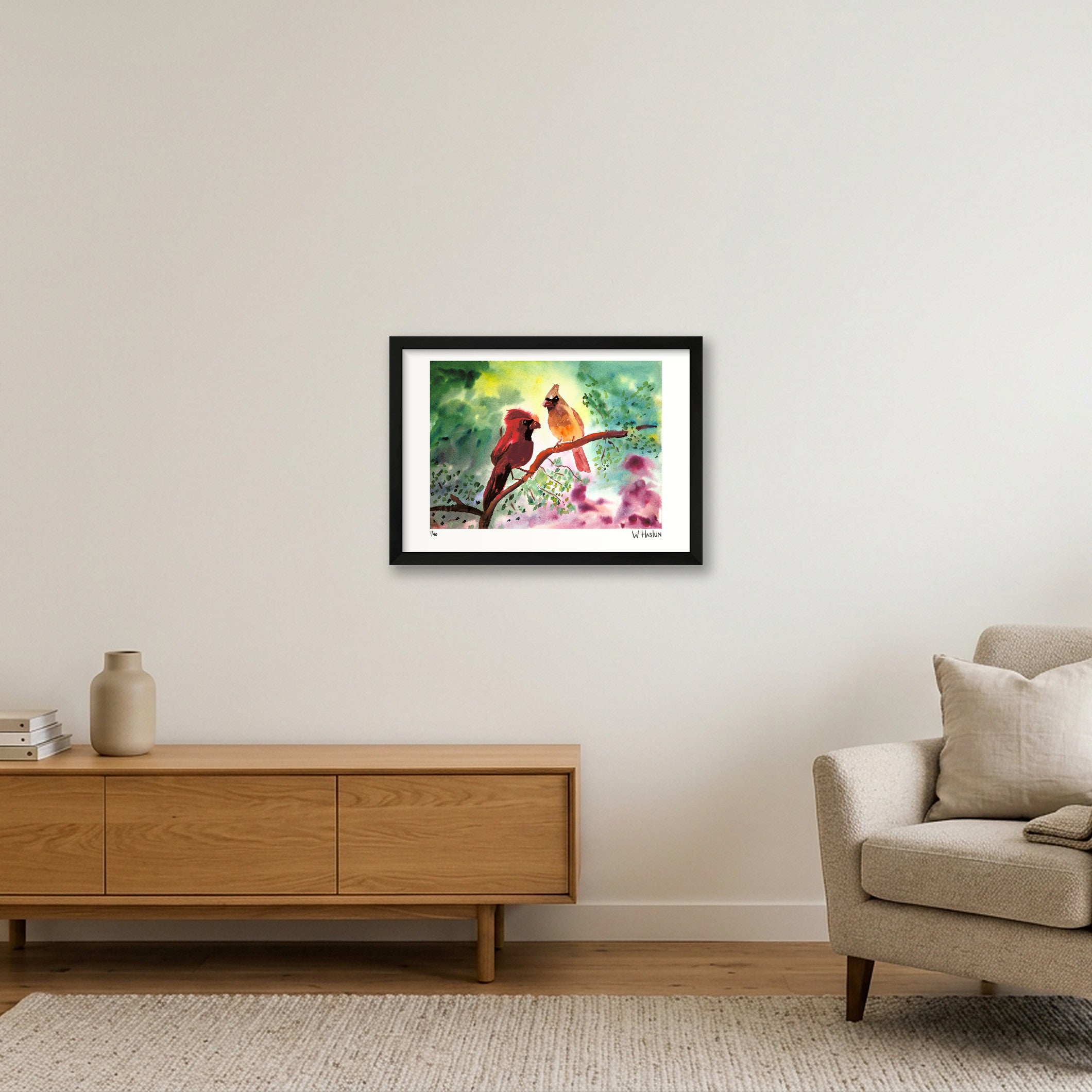 Cardinal Couple — A3 (42×30cm, 17×12") Black Frame