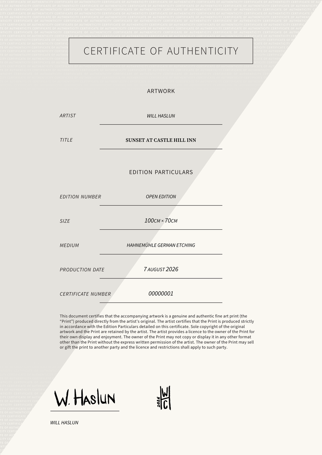 Sunset at Castle Hill Inn — Certificate of Authenticity
