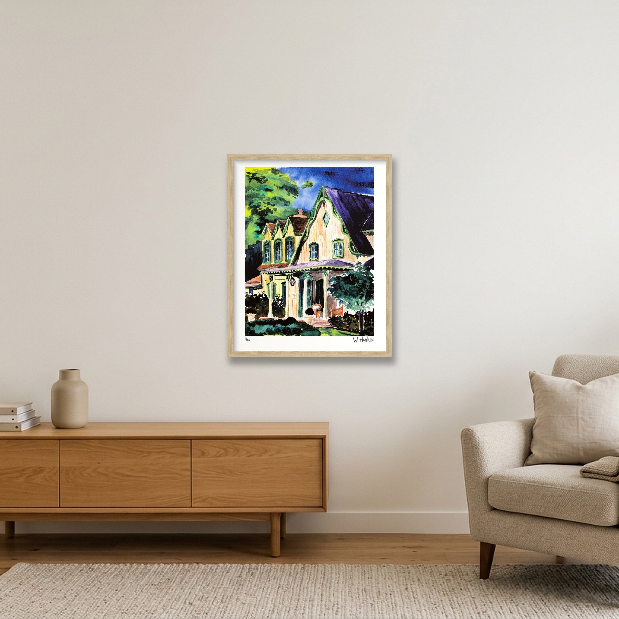 Green Eaves Purple Roof — 40×50cm, 16×20" Oak Frame