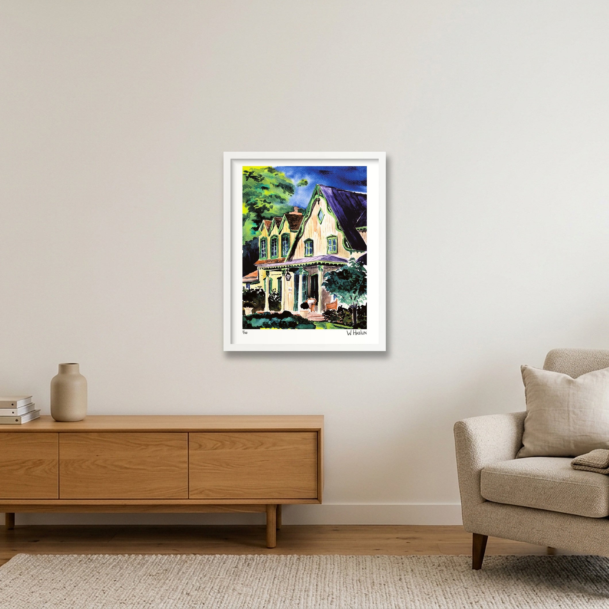 Green Eaves Purple Roof — 40×50cm, 16×20" White Frame