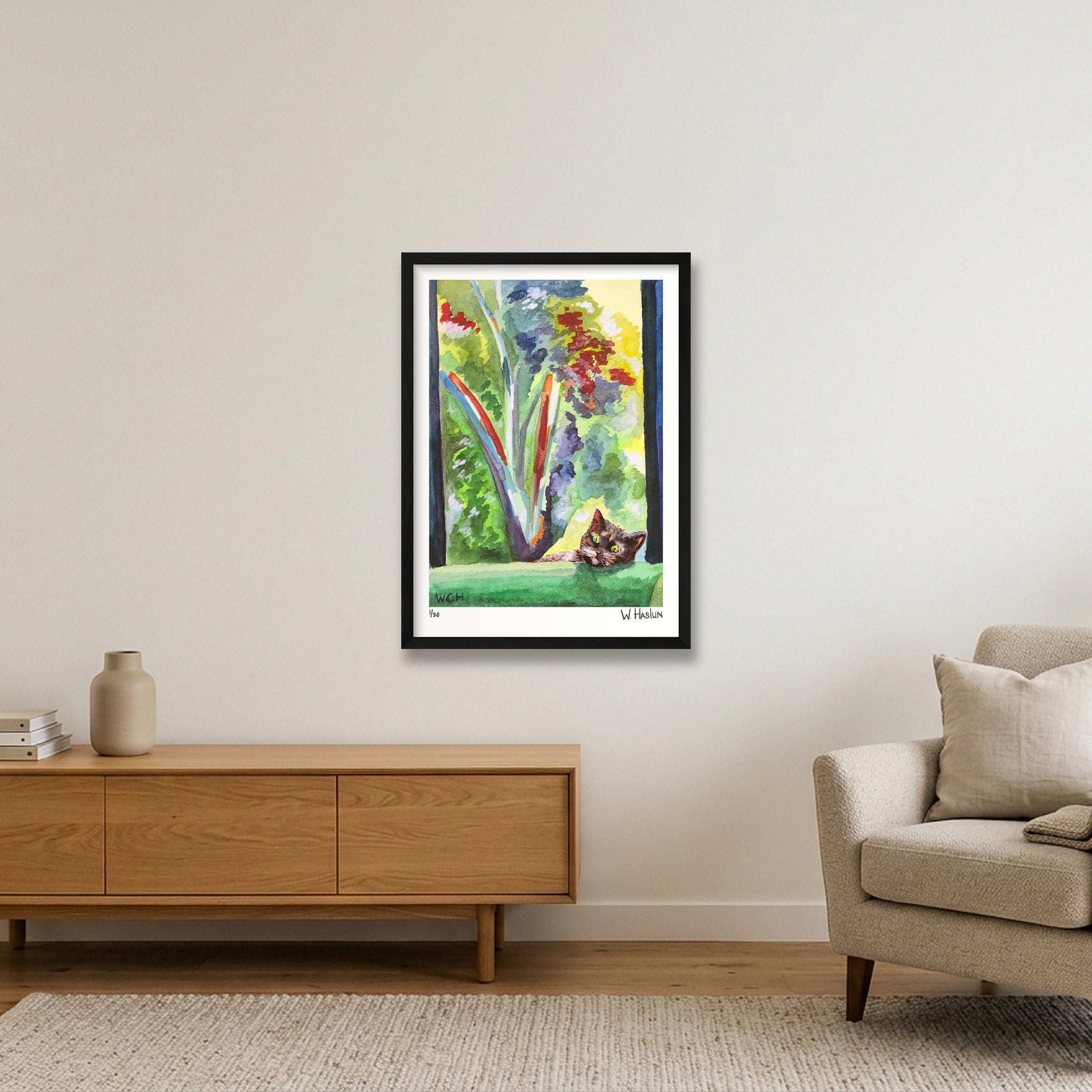 Julia's Cat — 42×59cm, 17×23" Black Frame