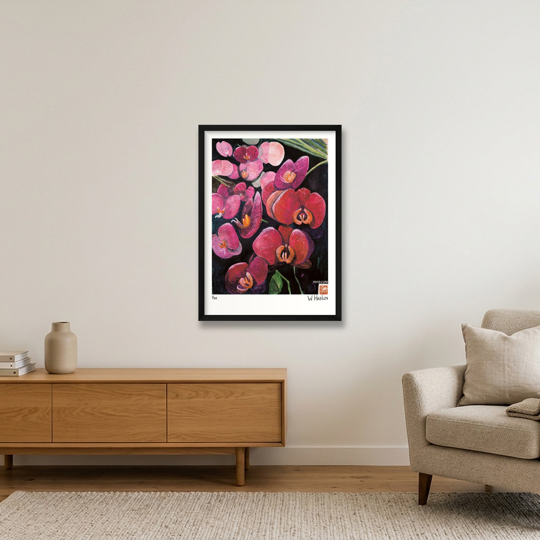 Pink Orchids — 42×59cm, 17×23" Black Frame