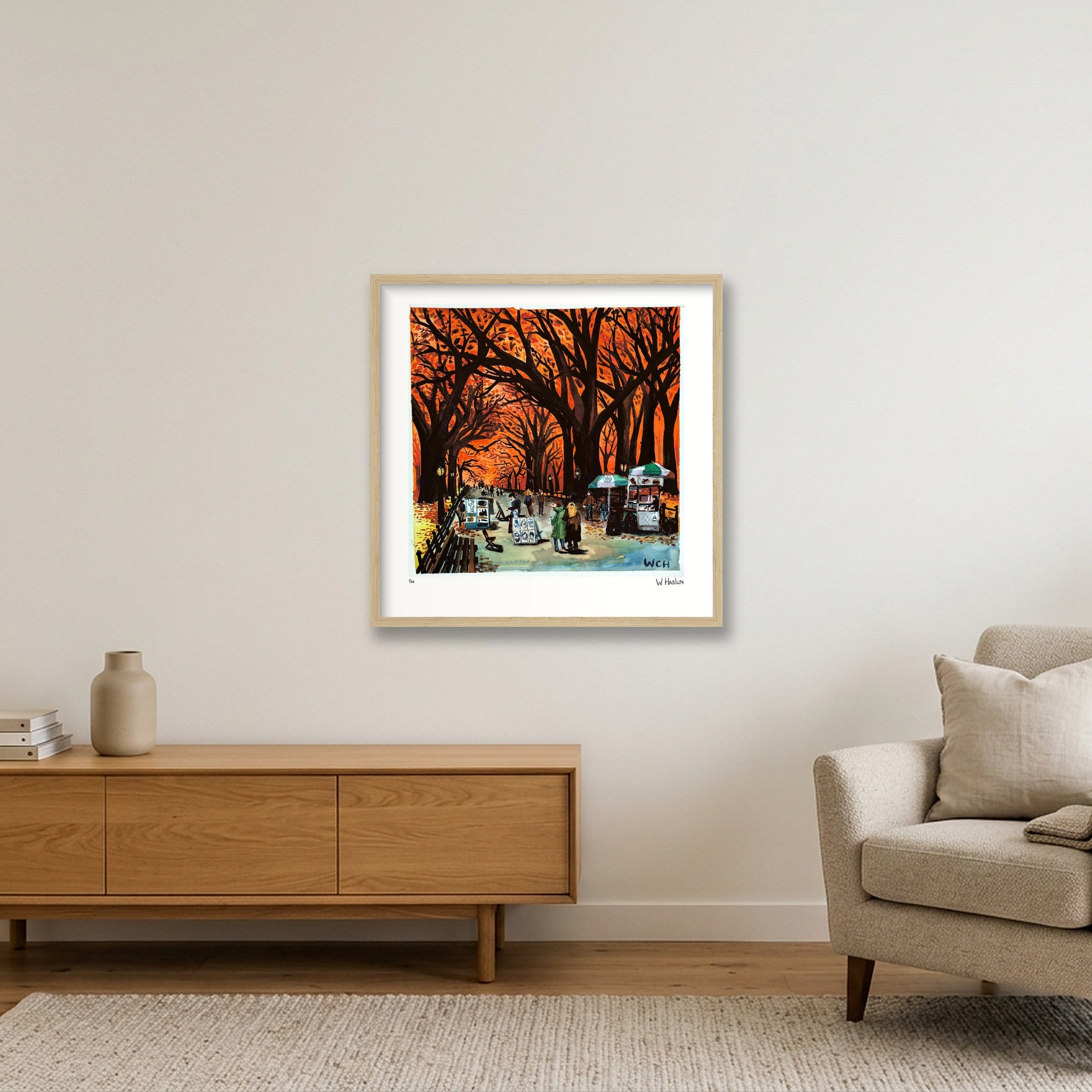 Orange Canopy Over Central Park — 50×50cm, 20×20" Oak Frame