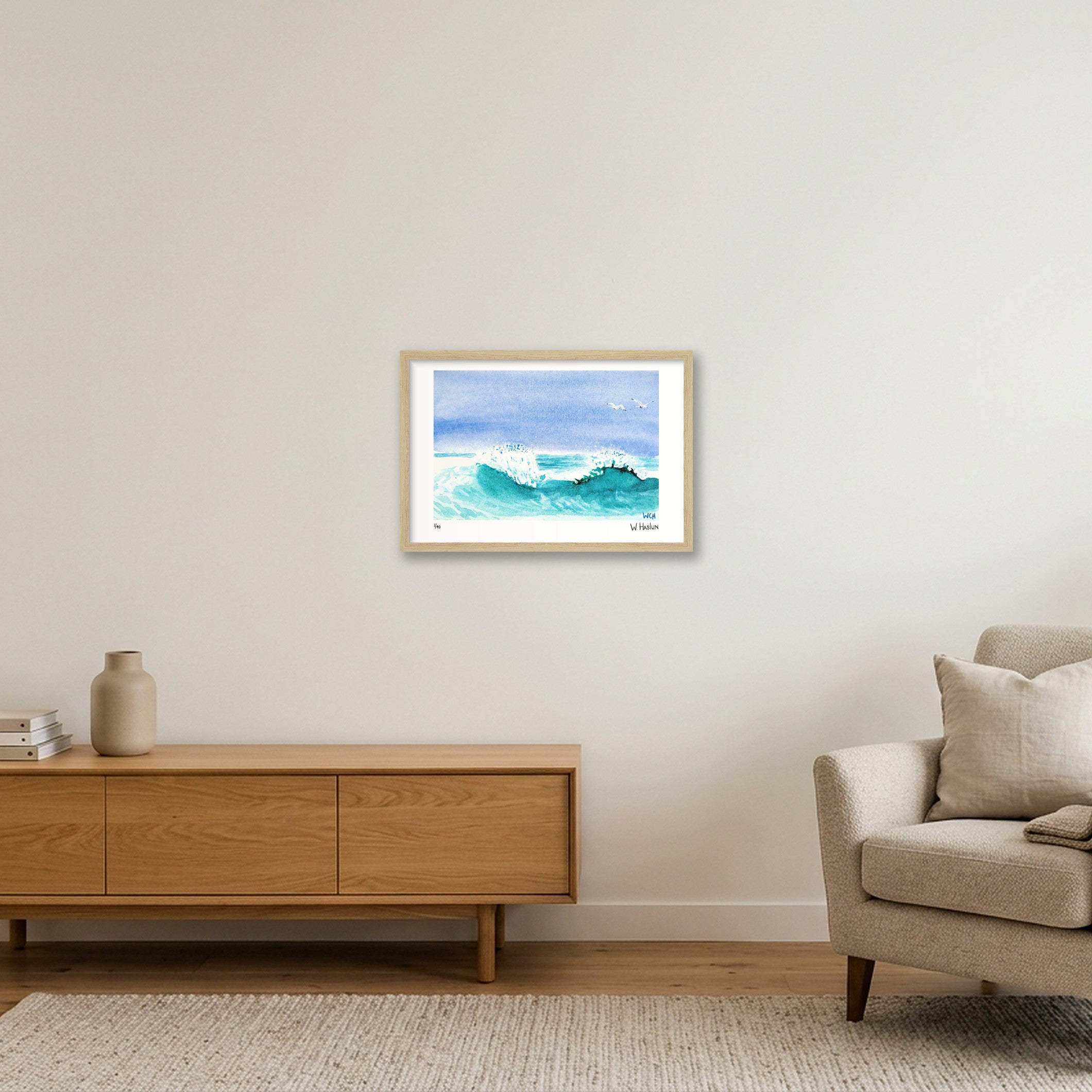 Gulls In The Spray — 45×30cm, 18×12" Oak Frame