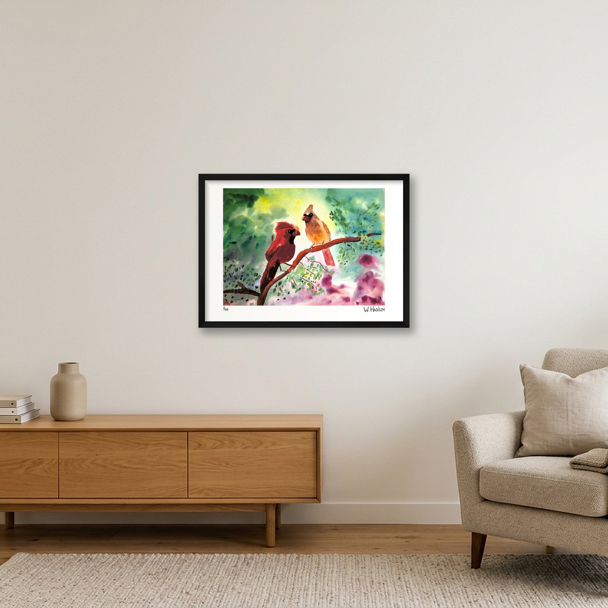 Cardinal Couple — 59×42cm, 23×17" Black Frame