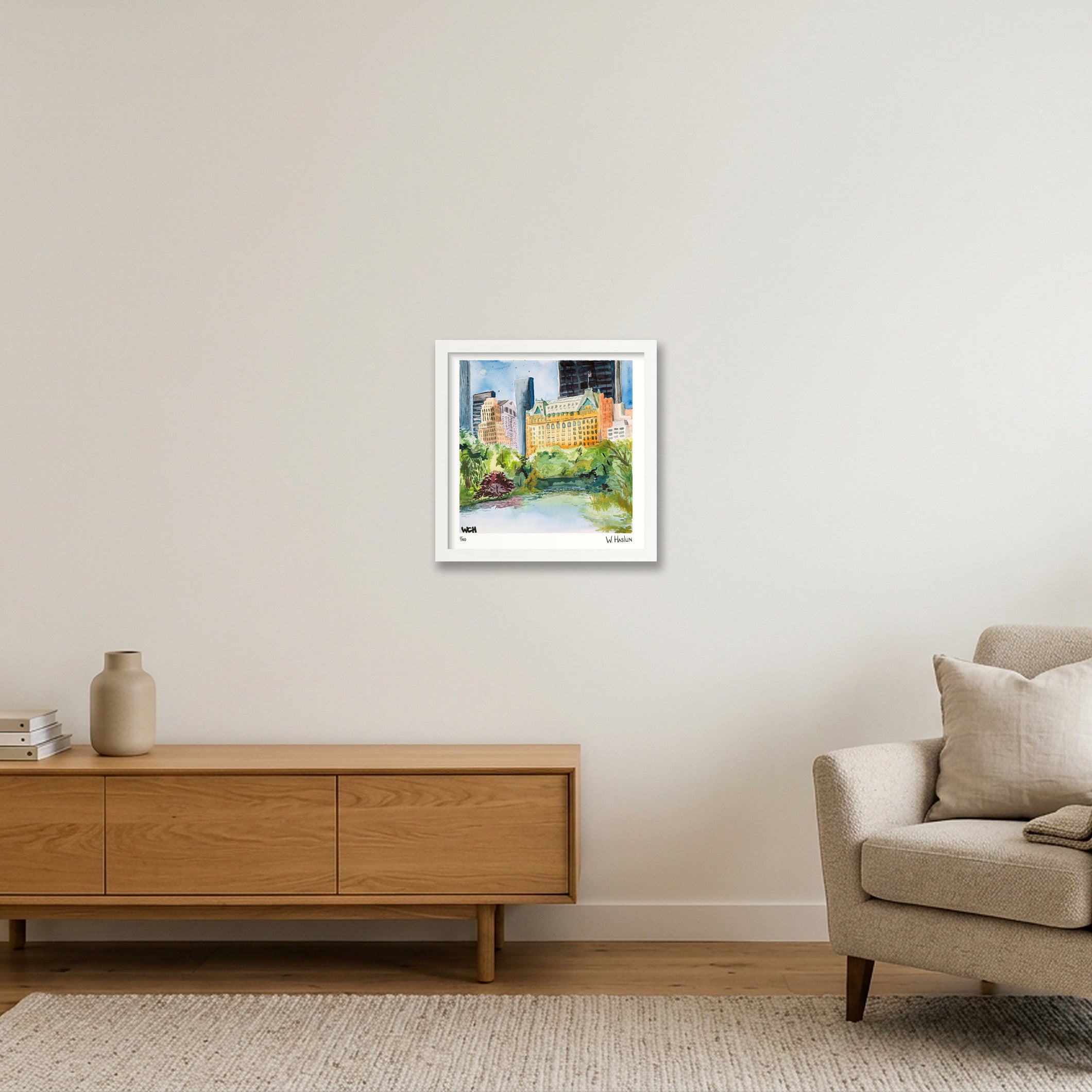 The Plaza & The Pond — 30×30cm, 12×12" White Frame
