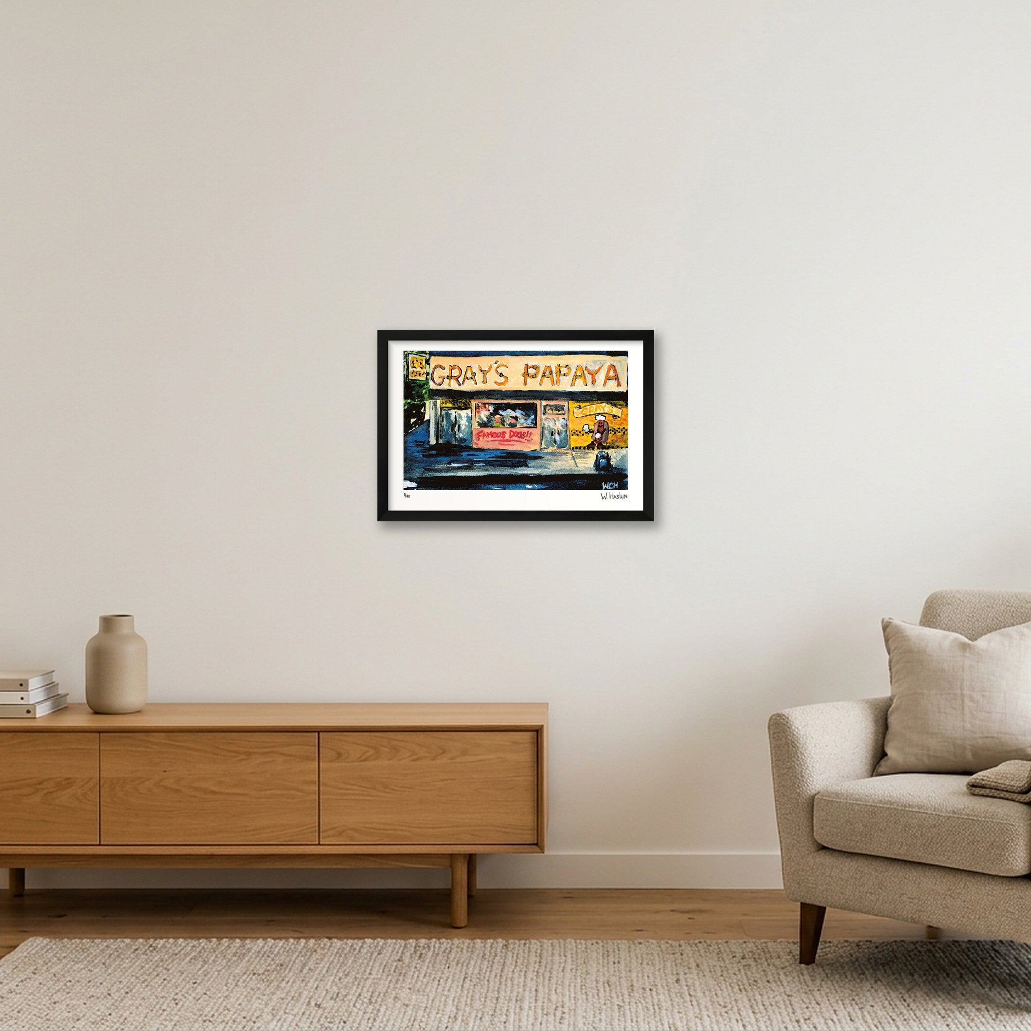 Gray's Papaya Famous Dogs — 45×30cm, 18×12" Black Frame