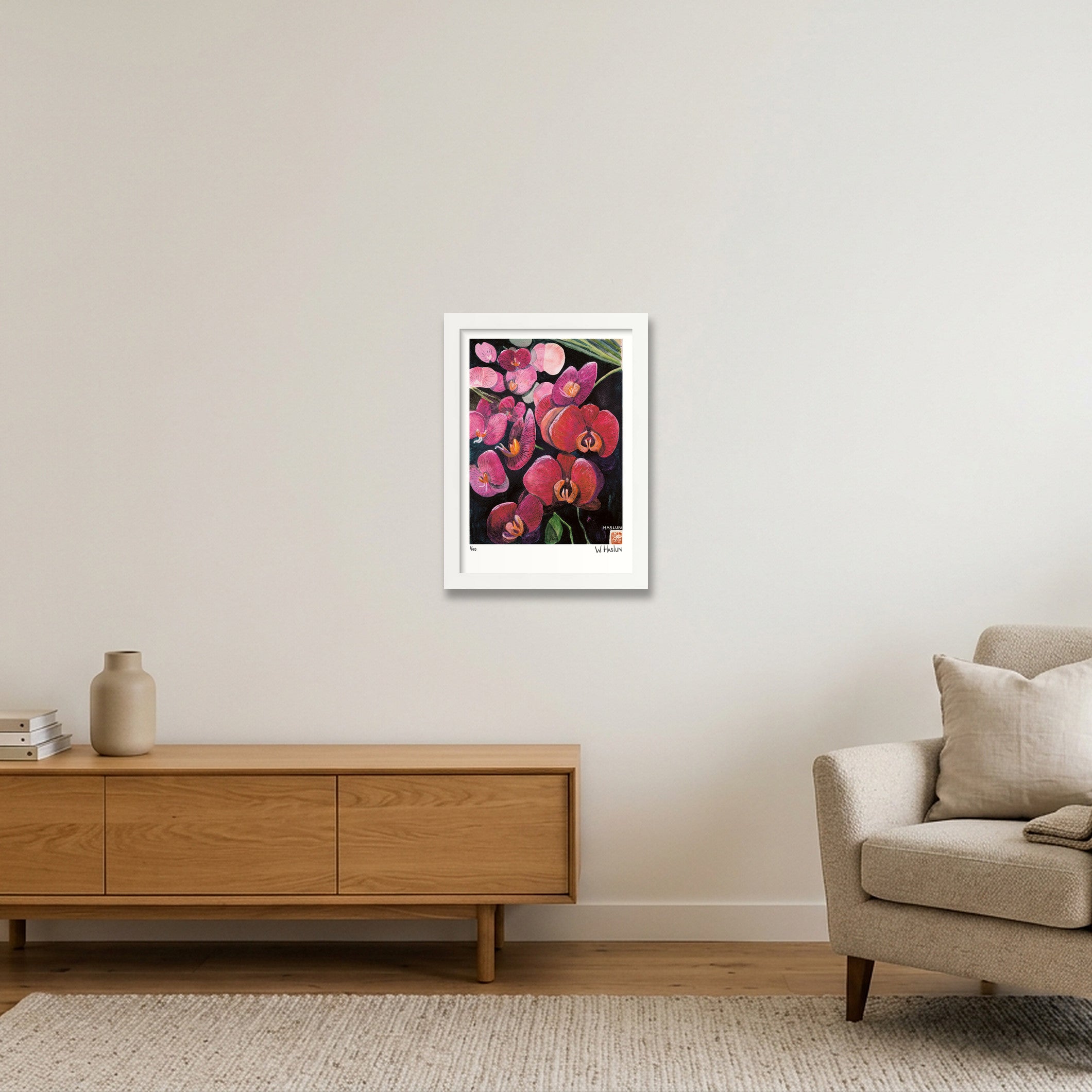 Pink Orchids — A4 (21×30cm, 8×12") White Frame