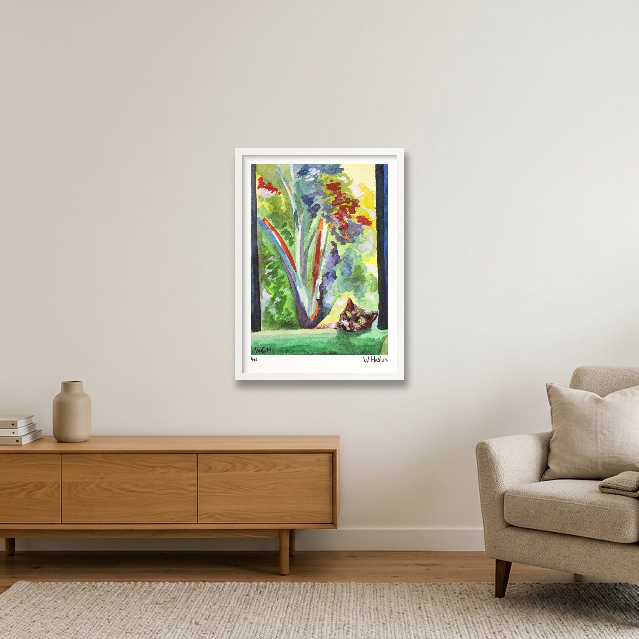 Julia's Cat — 42×59cm, 17×23" White Frame