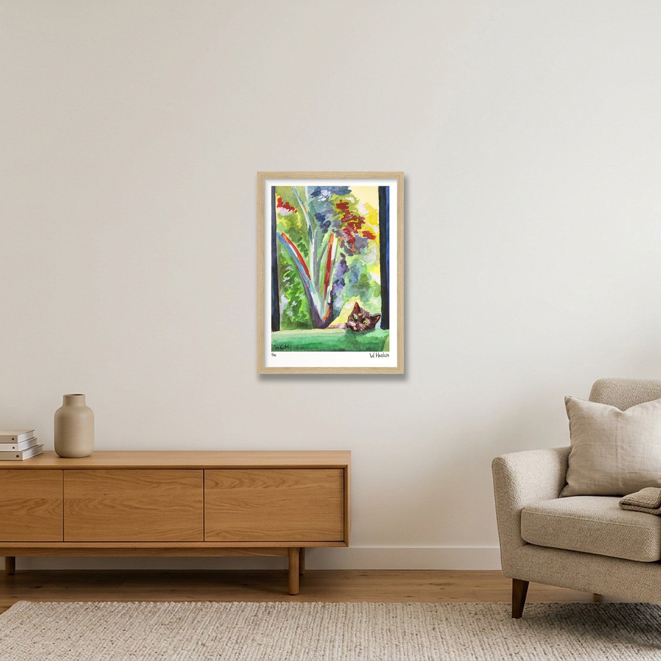 Julia's Cat — A3 (30×42cm, 12×17") Oak Frame
