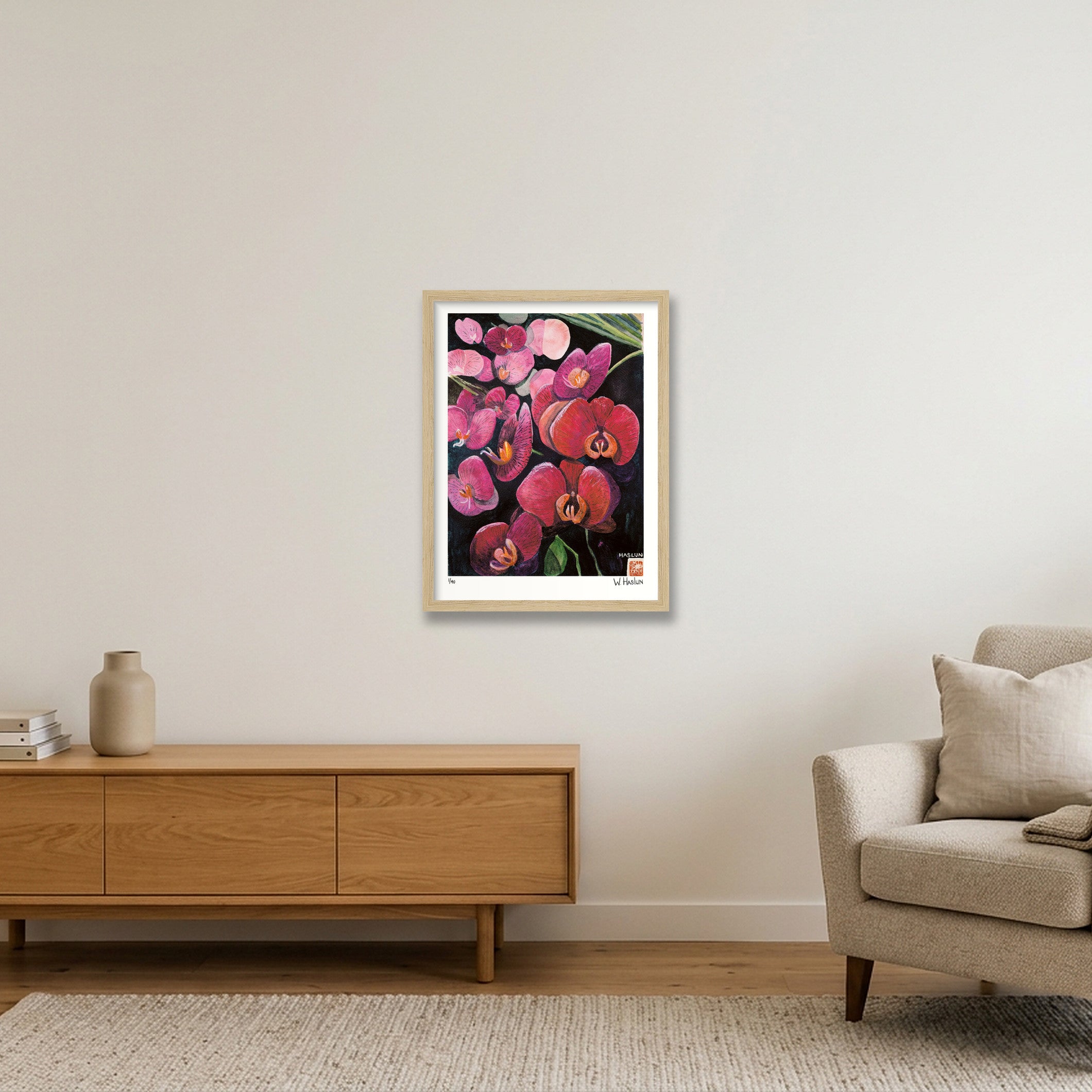 Pink Orchids — 30×40cm, 12×16" Oak Frame