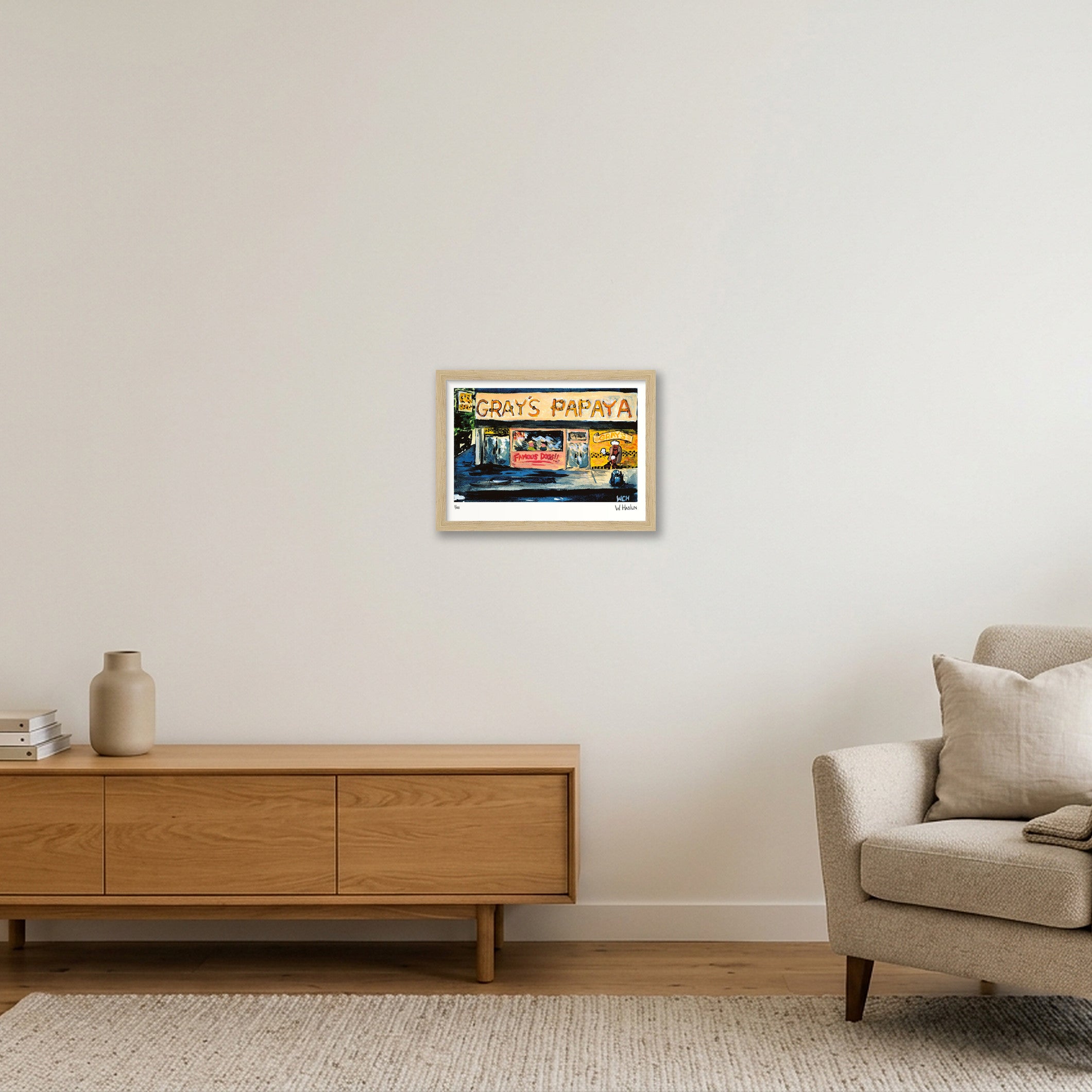 Gray's Papaya Famous Dogs — A4 (30×21cm, 12×8") Oak Frame