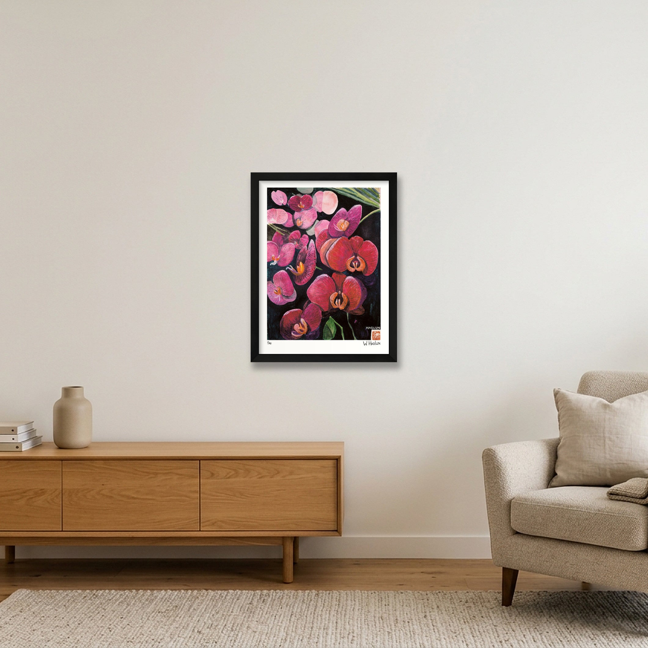 Pink Orchids — 30×40cm, 12×16" Black Frame