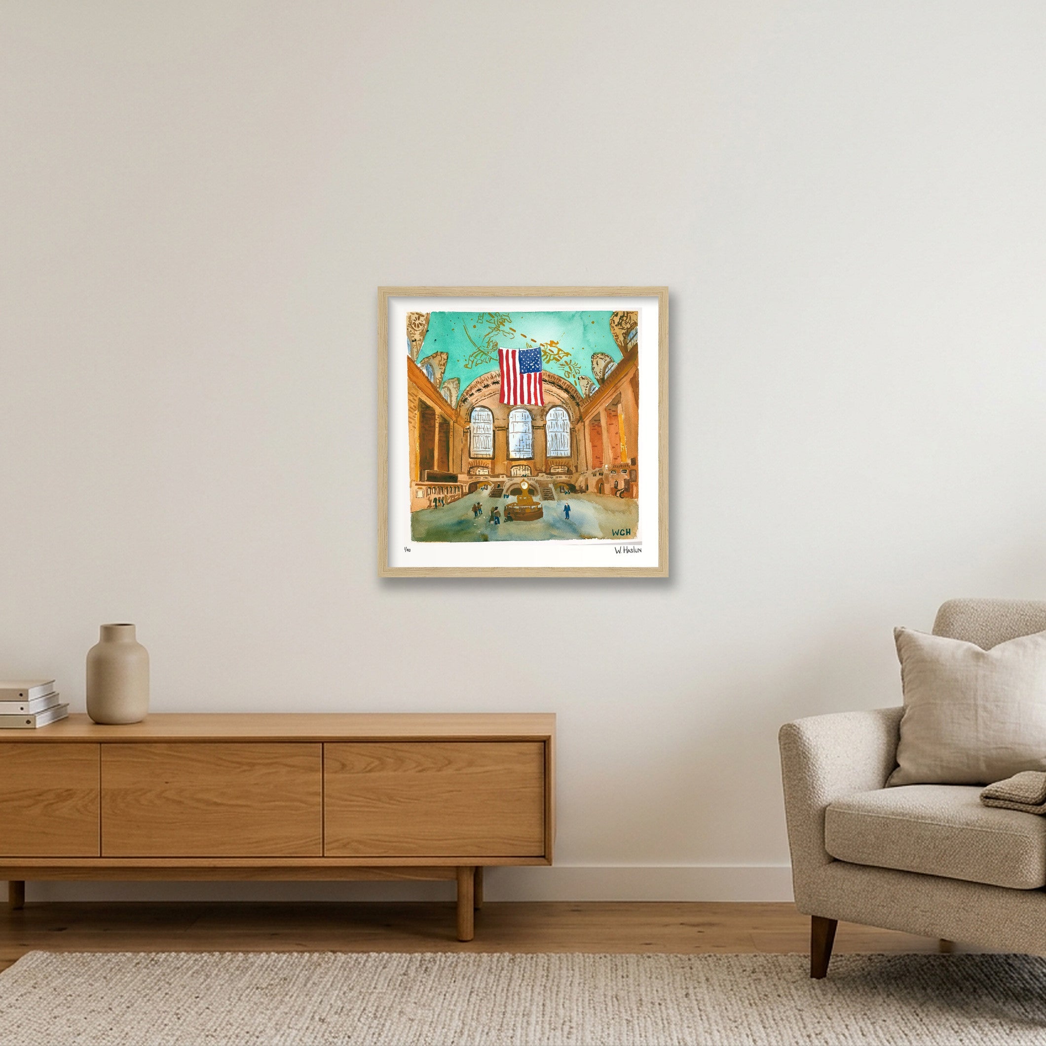Grand Central Ticket Booth — 40×40cm, 16×16" Oak Frame