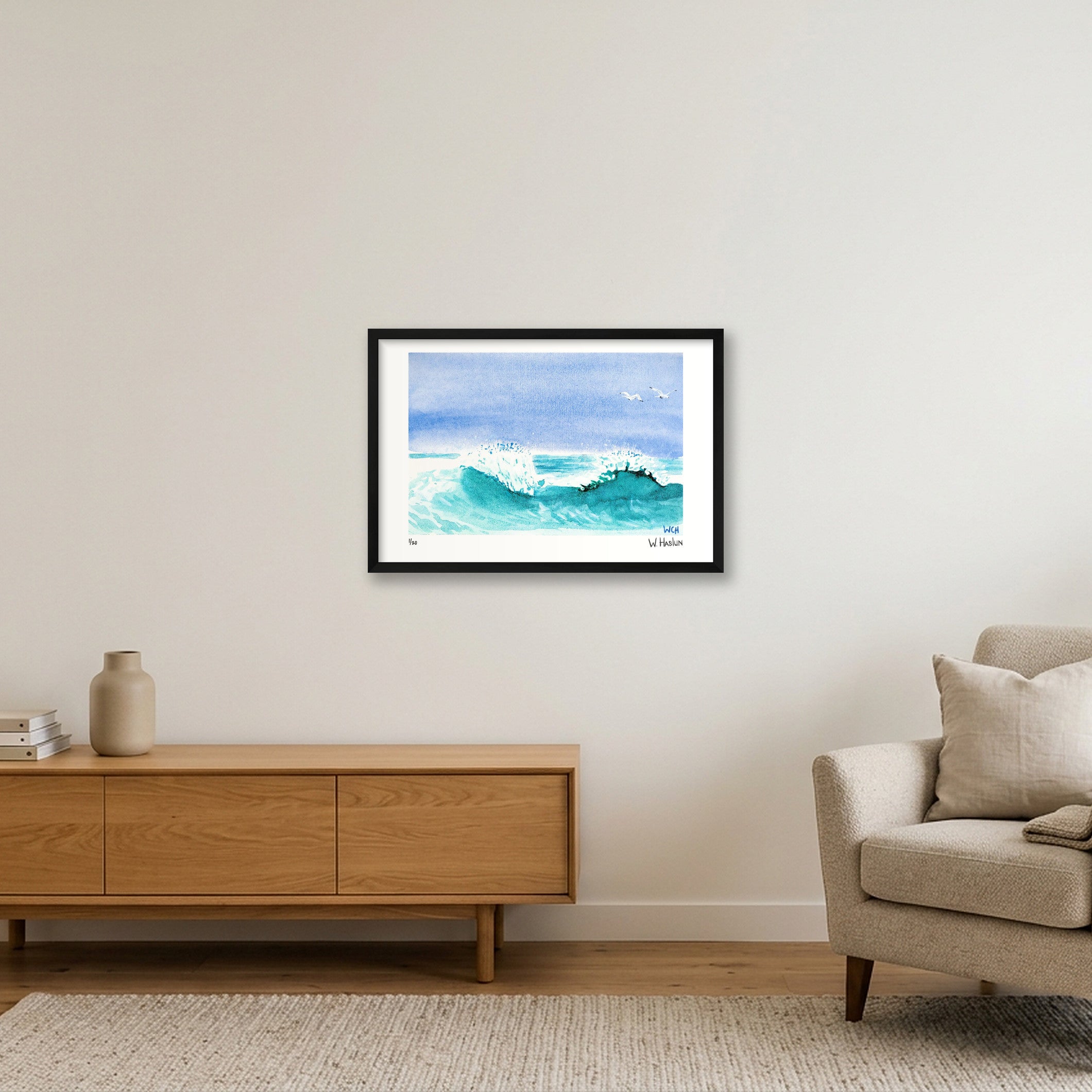 Gulls In The Spray — 60×40cm, 24×16" Black Frame