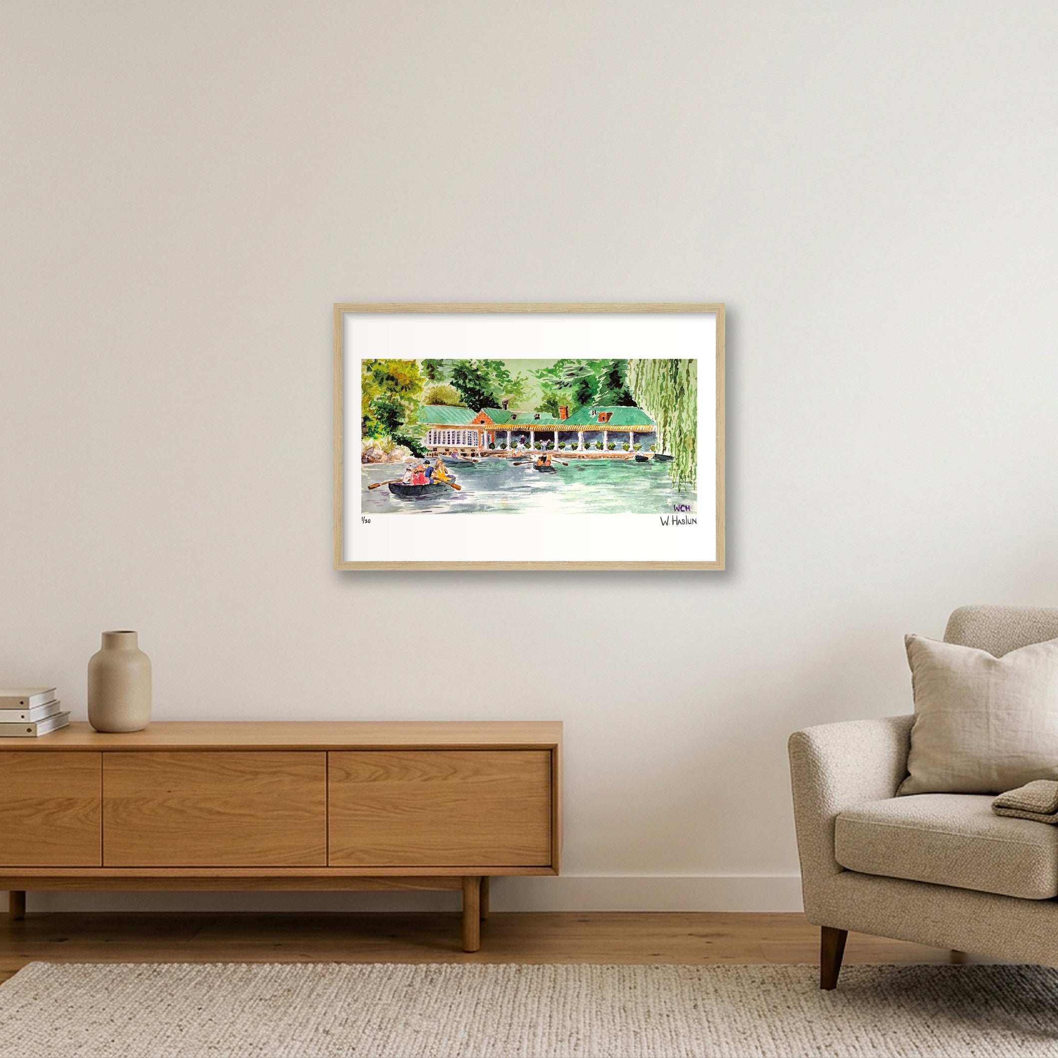 Central Park Row Boats — 60×40cm, 24×16" Oak Frame