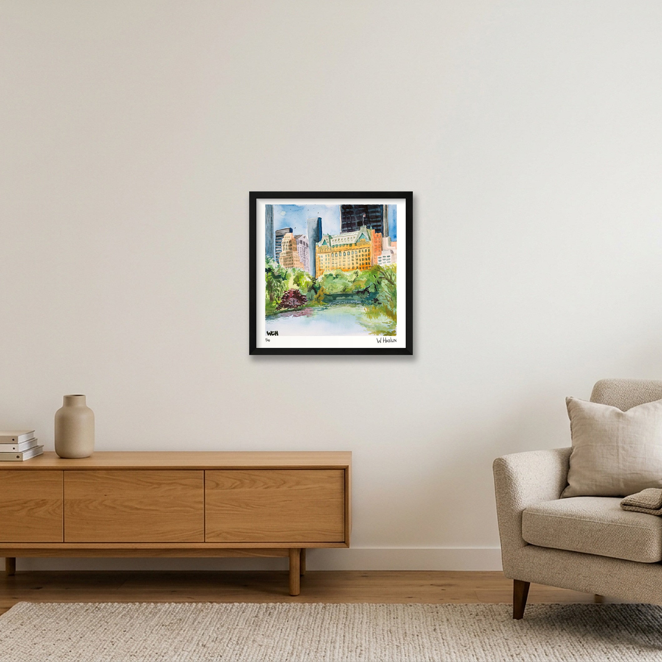 The Plaza & The Pond — 40×40cm, 16×16" Black Frame
