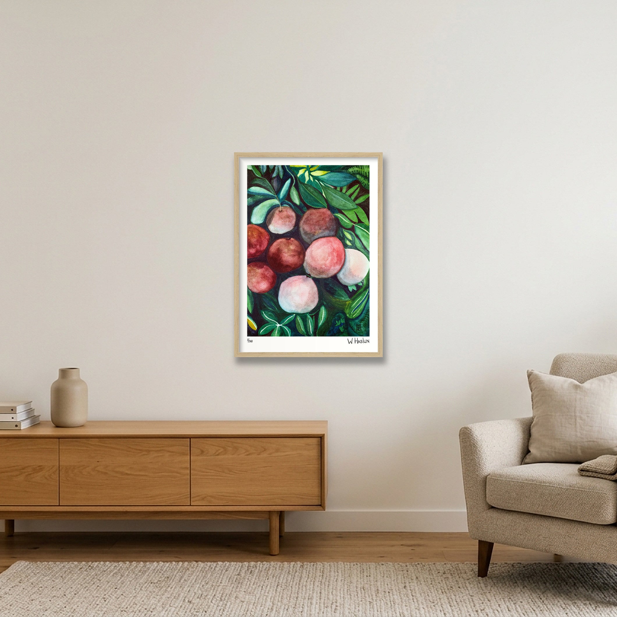 Pomegranates — 42×59cm, 17×23" Oak Frame