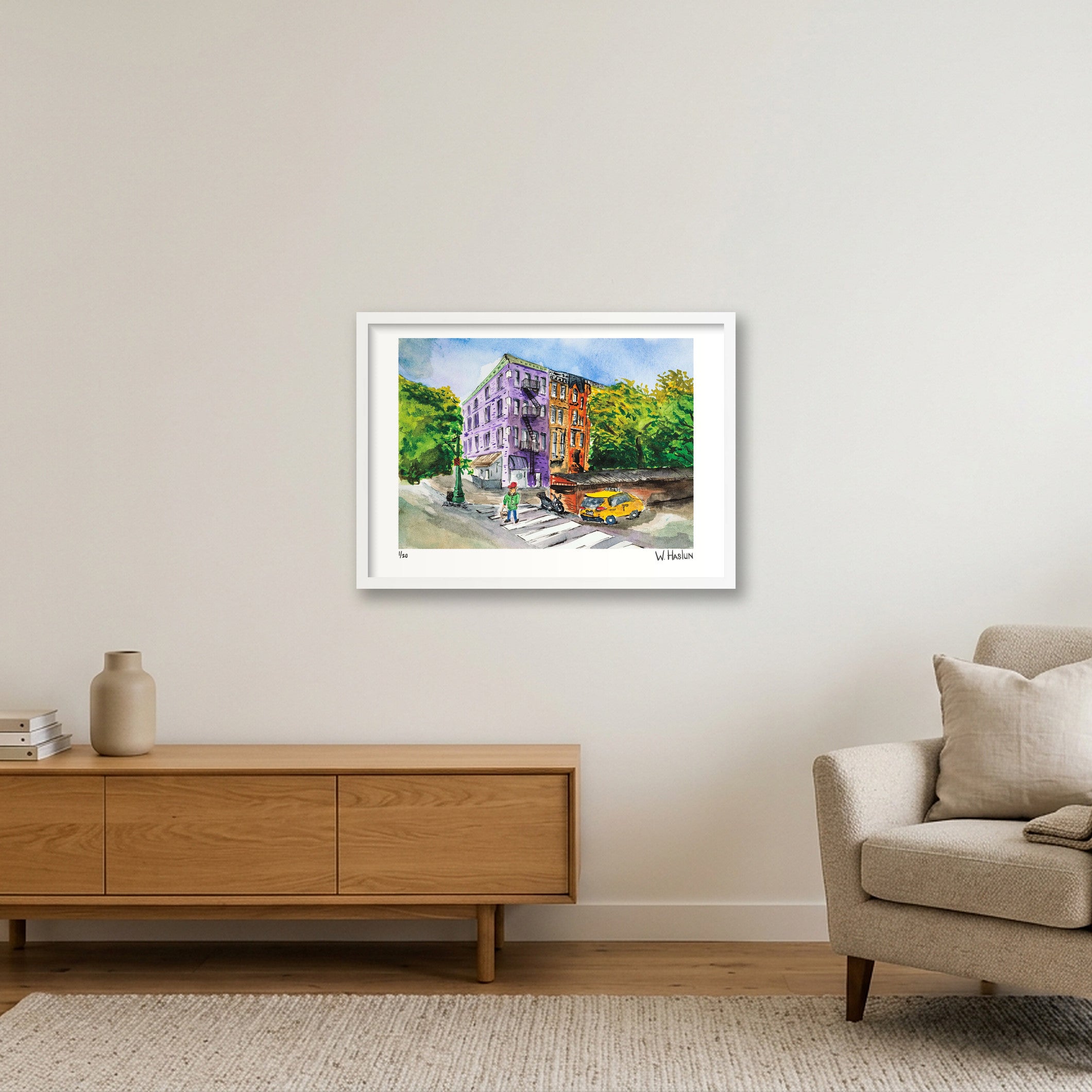 Purple Building on W73rd — 59×42cm, 23×17" White Frame
