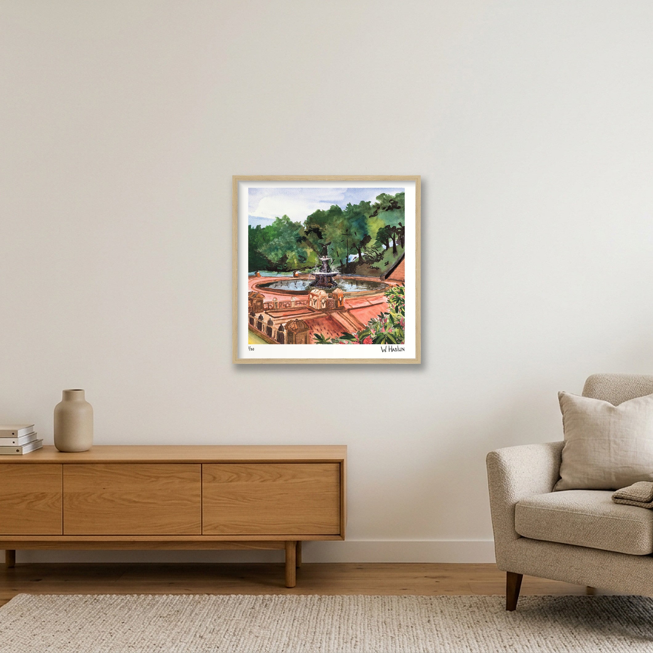 Bethesda Fountain — 50×50cm, 20×20" Oak Frame