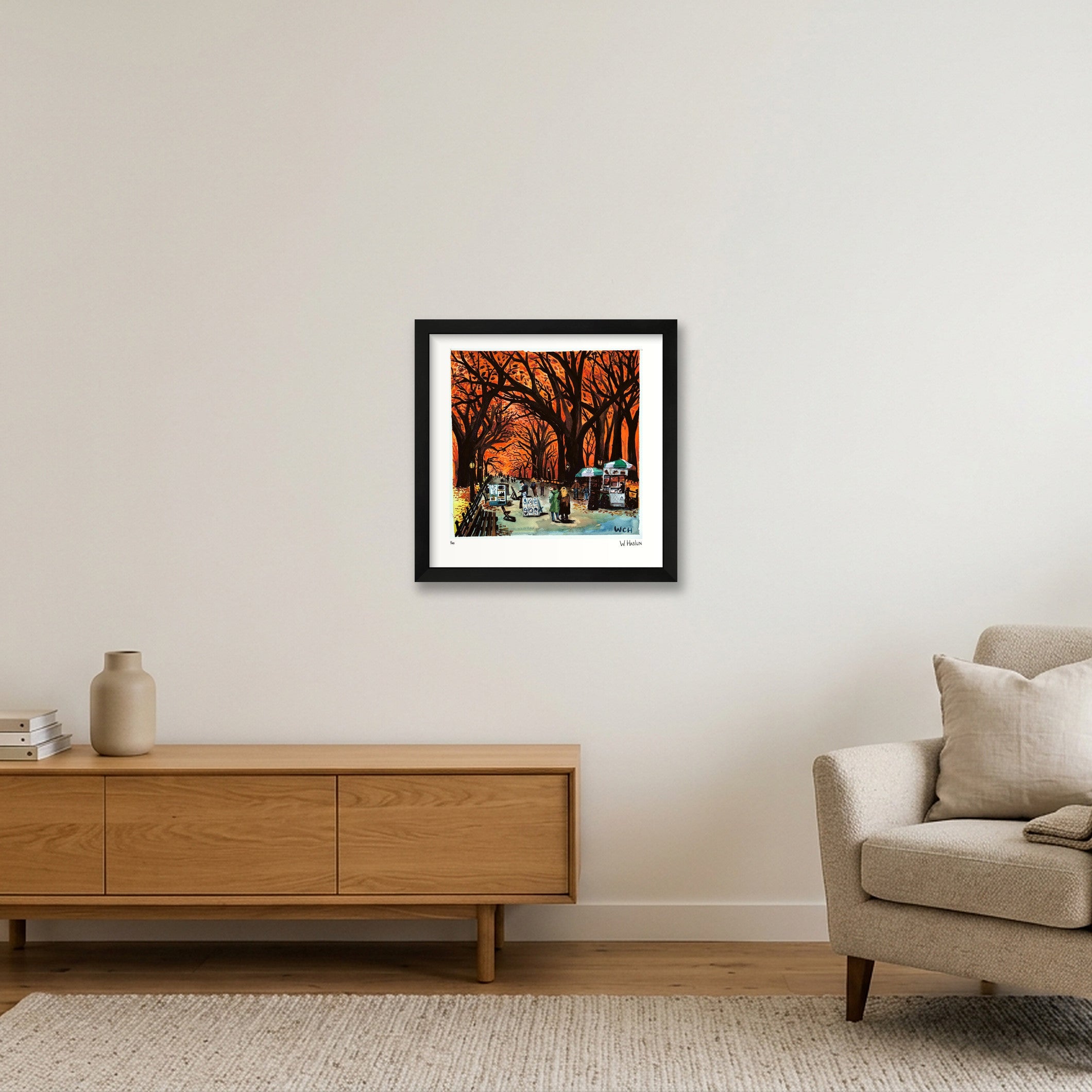 Orange Canopy Over Central Park — 30×30cm, 12×12" Black Frame
