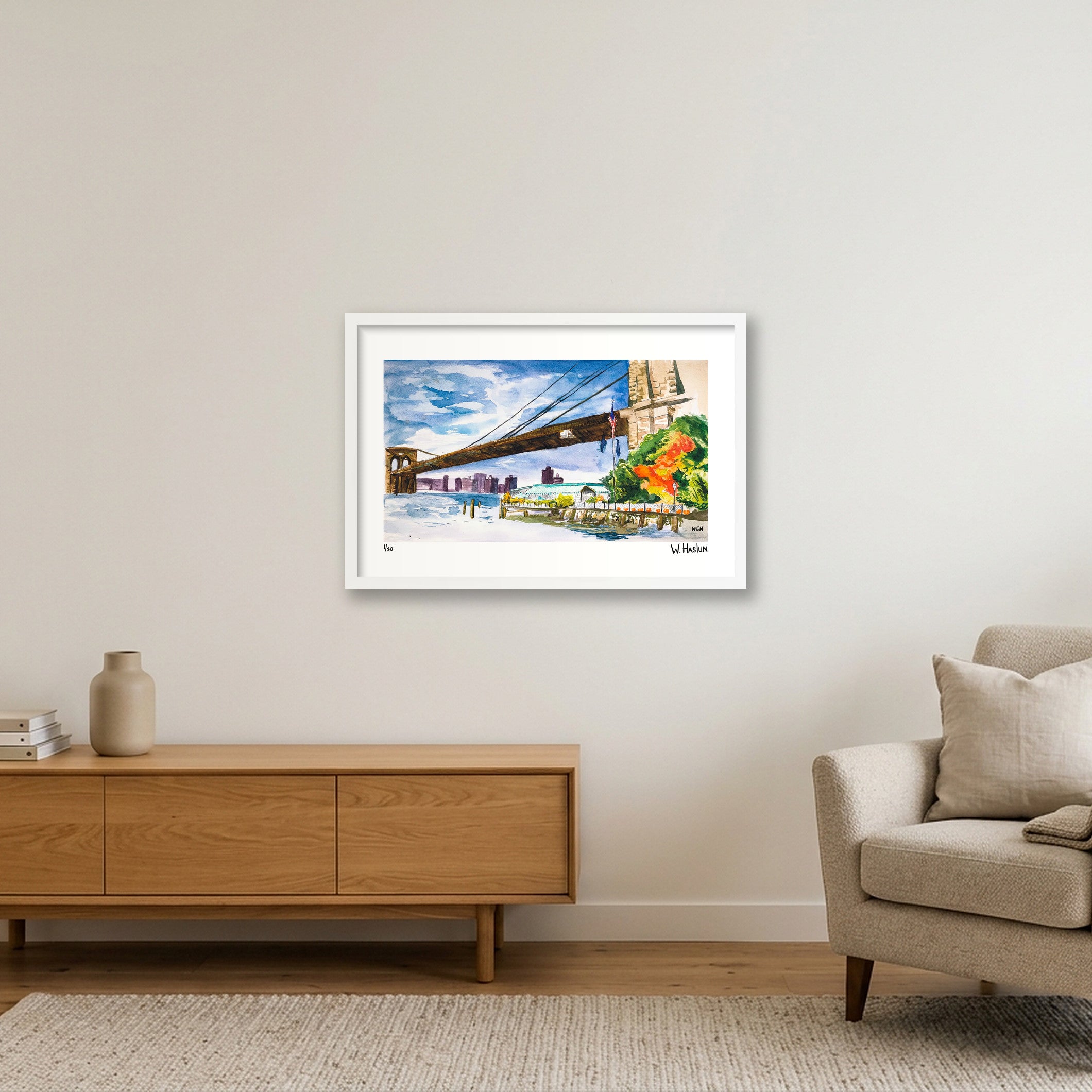 River Cafe Under Brooklyn Bridge — 60×40cm, 24×16" White Frame