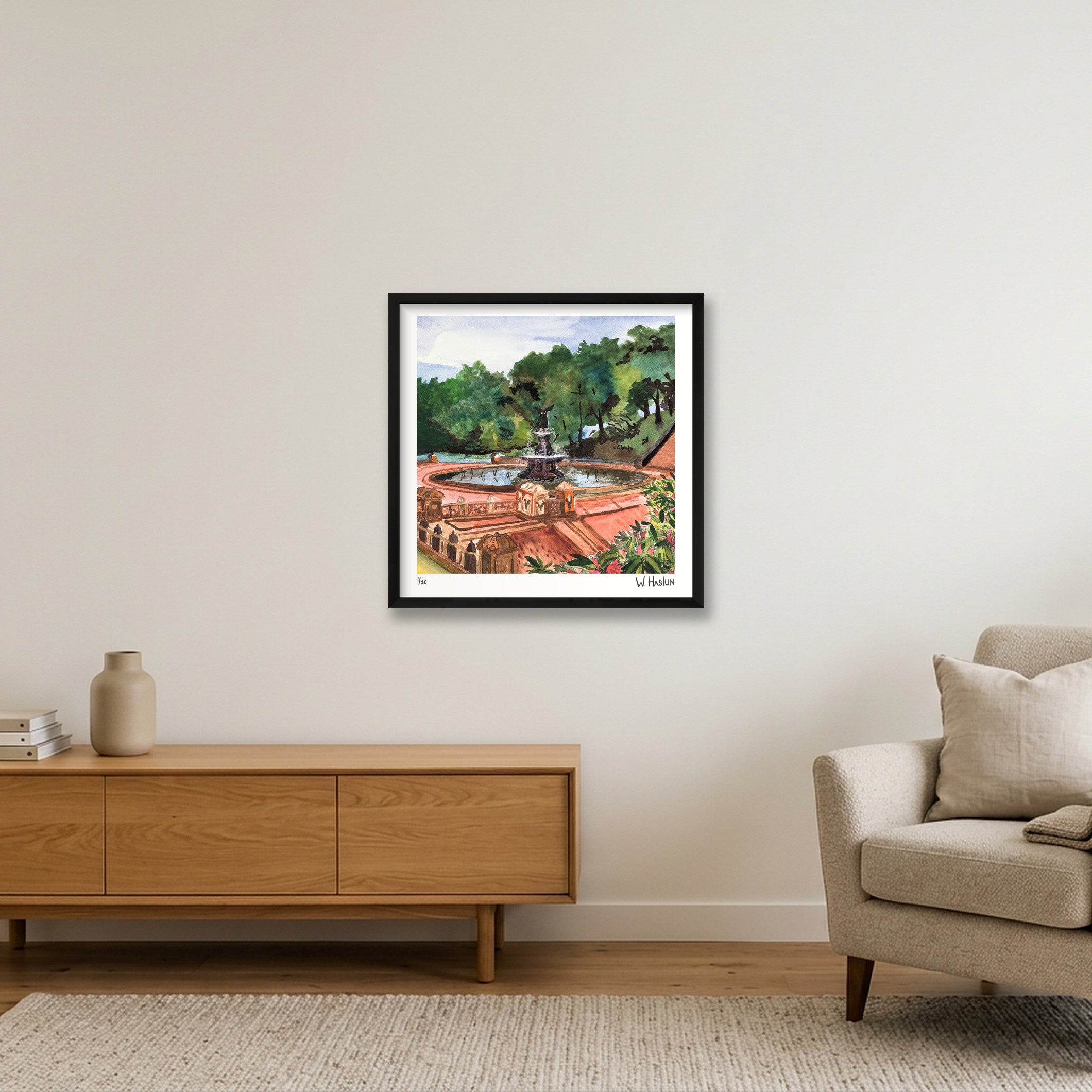 Bethesda Fountain — 50×50cm, 20×20" Black Frame