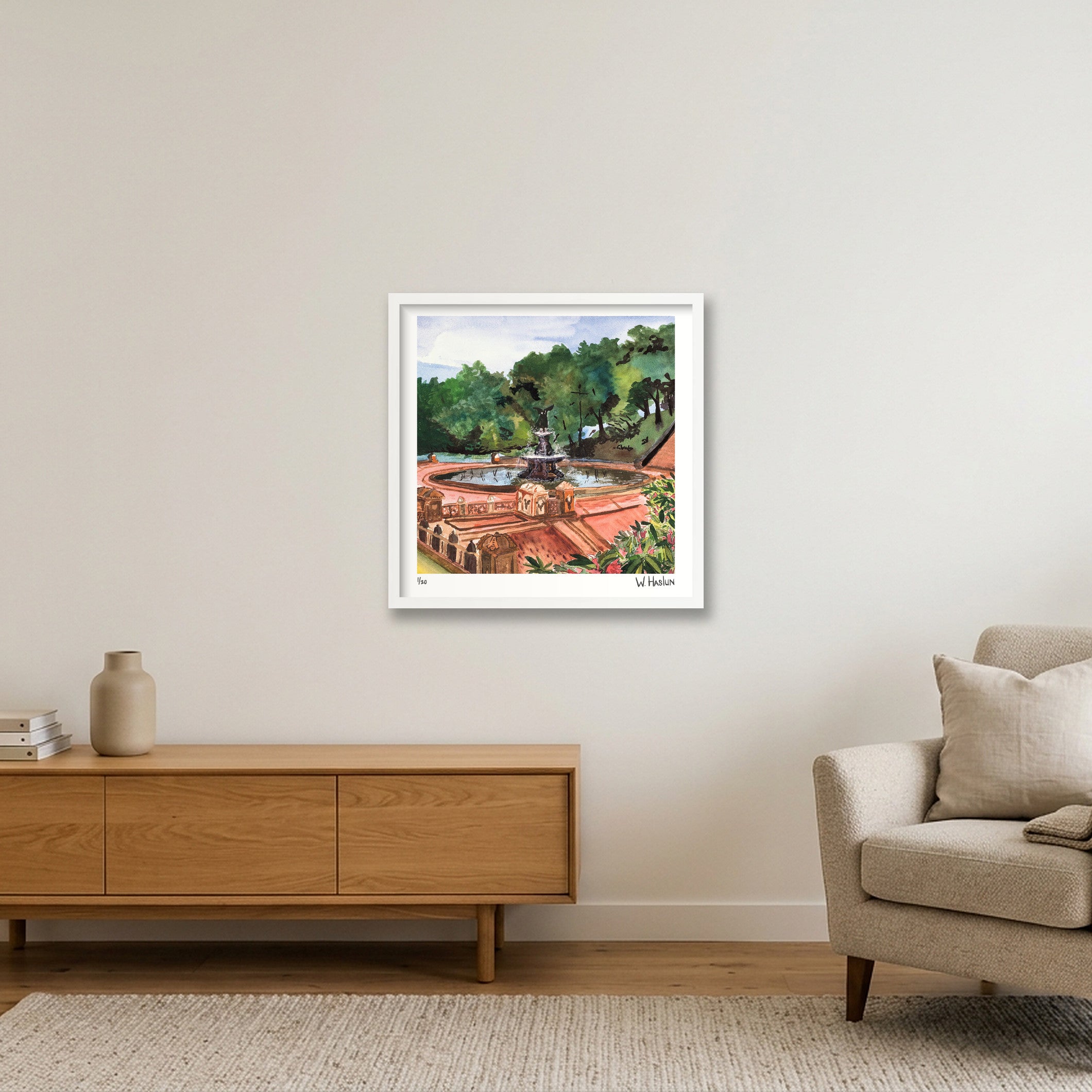 Bethesda Fountain — 50×50cm, 20×20" White Frame
