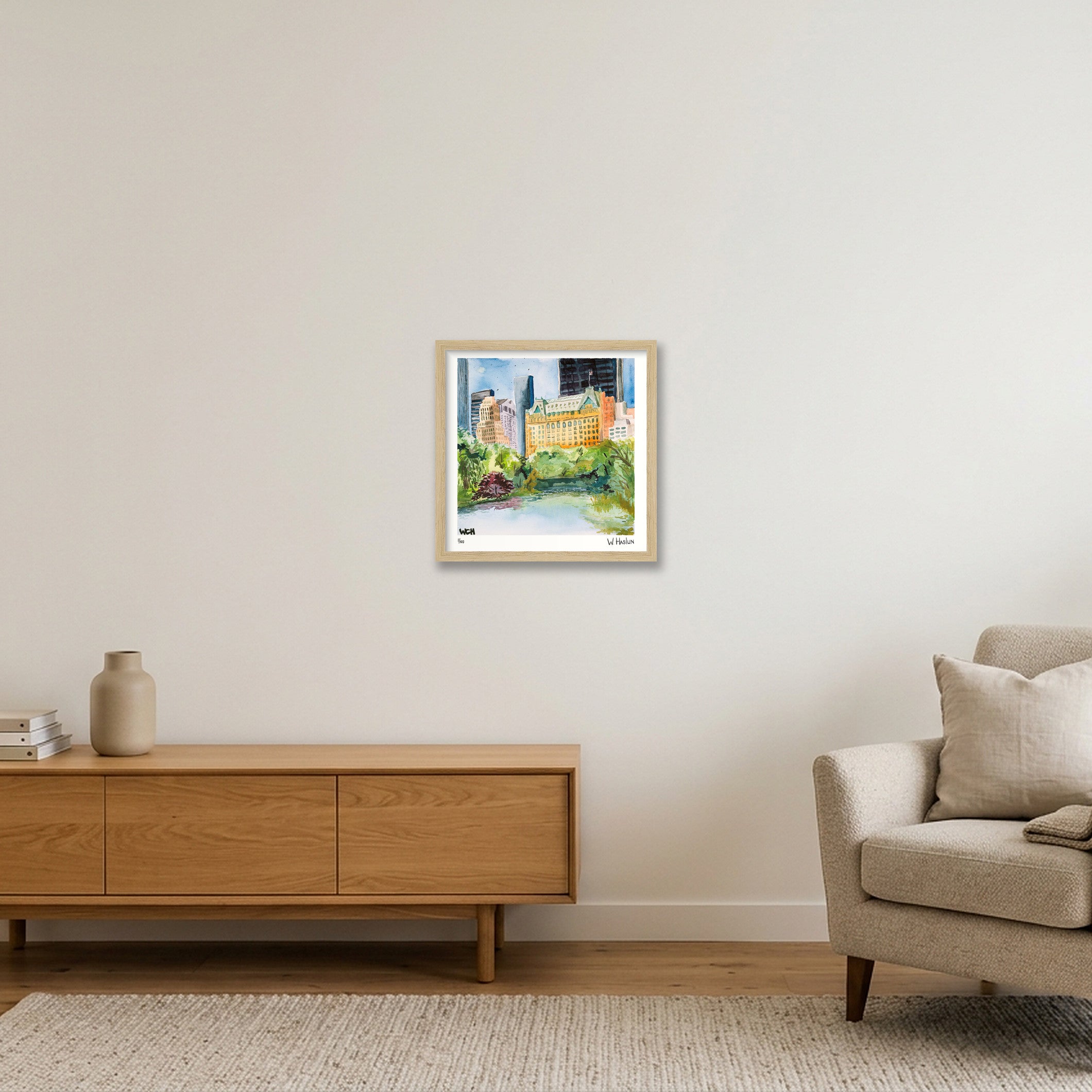 The Plaza & The Pond — 30×30cm, 12×12" Oak Frame